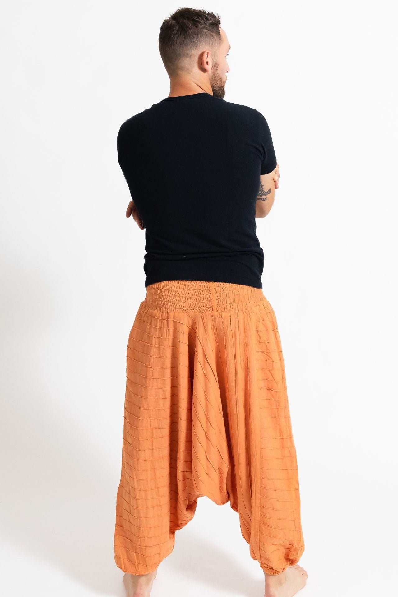 Surya Australia Earthy Cotton Aladdin Pants for men from Nepal - Orange