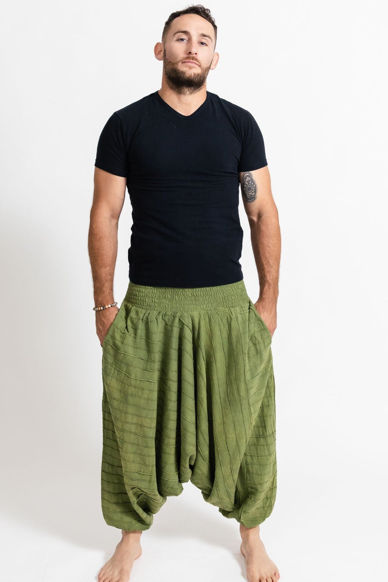 Surya Australia Earthy Cotton Aladdin Pants for men from Nepal - Green