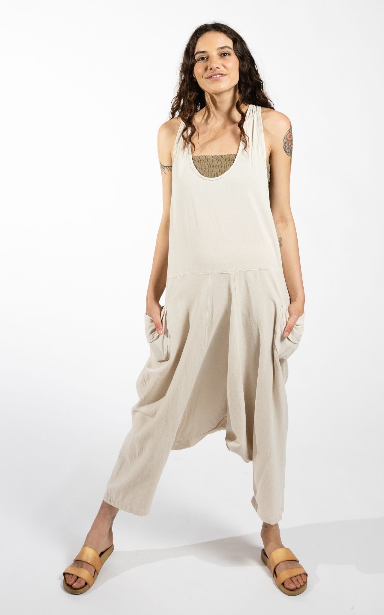 Surya Australia Ethical Cotton 'Bahini' Overalls Dungarees made in Nepal - Oatmeal