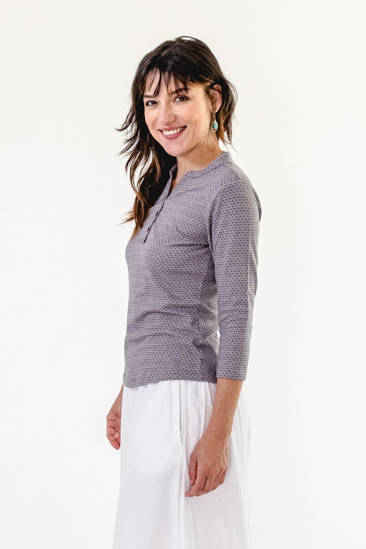 Surya Australia Clementine Organic Cotton 'Clementine' Top made in Nepal - Steel Blue