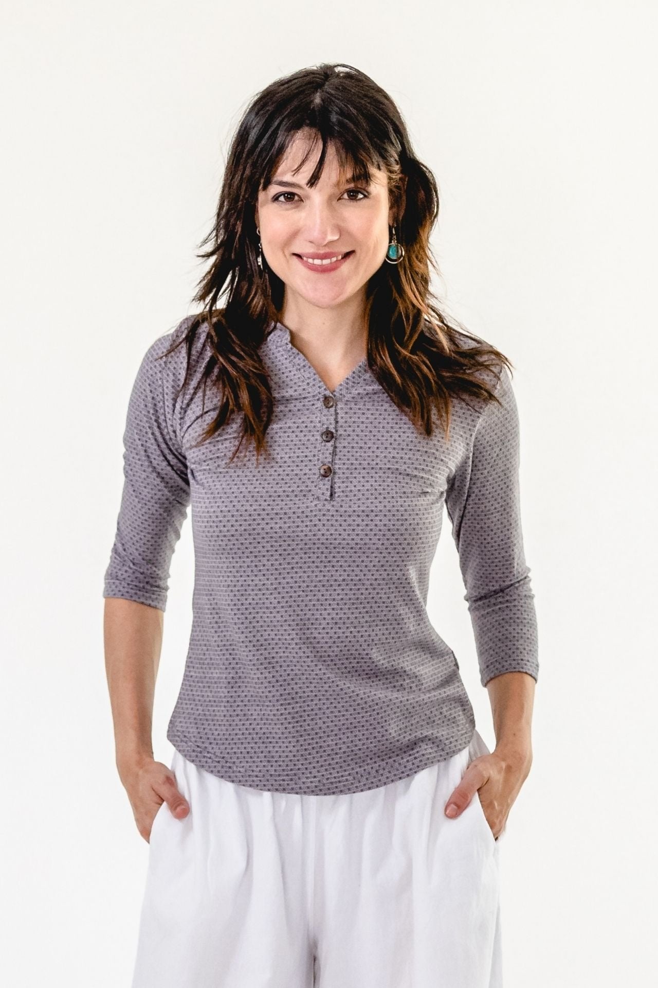 Surya Australia Clementine Organic Cotton 'Clementine' Top made in Nepal - Steel Blue