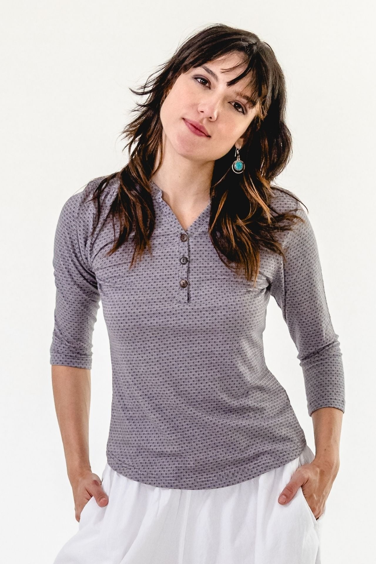 Surya Australia Clementine Organic Cotton 'Clementine' Top made in Nepal - Steel Blue