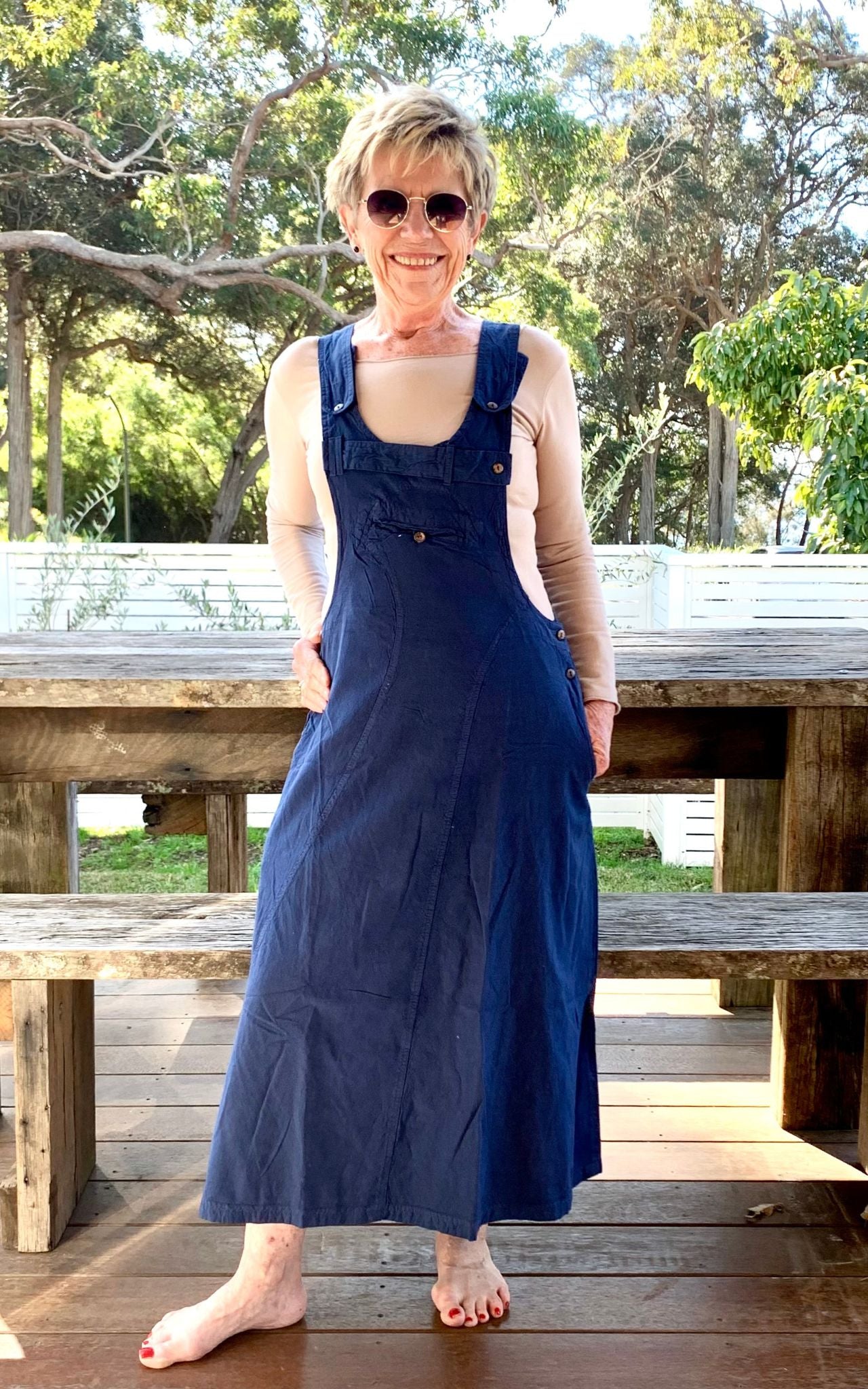 Surya Australia Ethical Cotton Dungaree Dress made in Nepal - dark blue