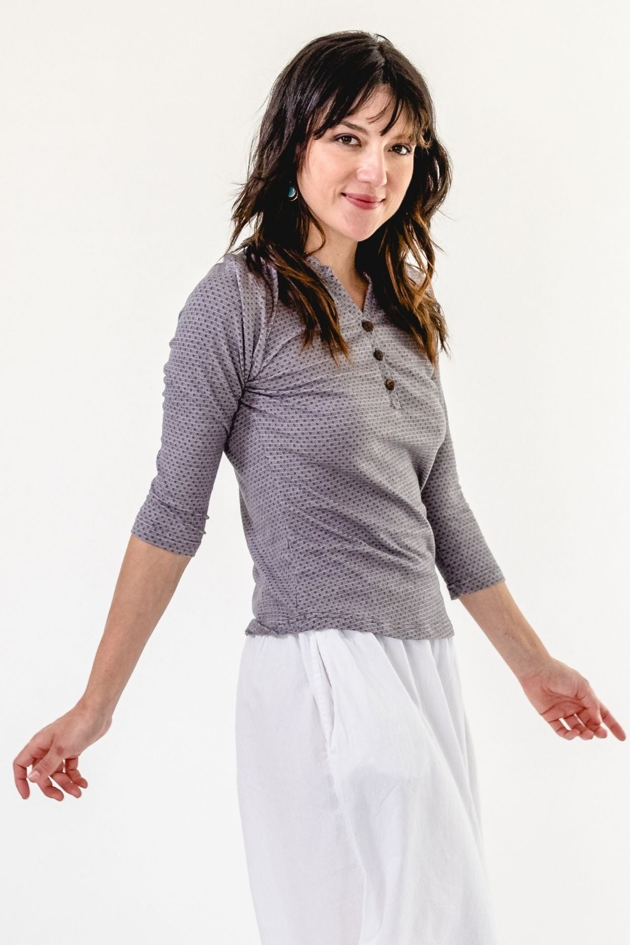 Surya Australia Clementine Organic Cotton 'Clementine' Top made in Nepal - Steel Blue