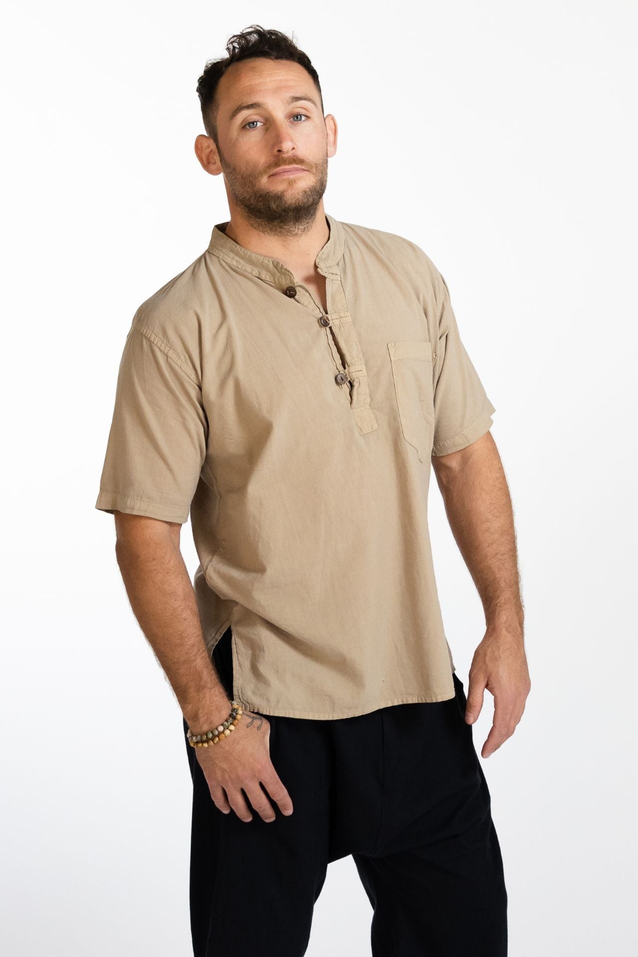 Surya Cotton Pablo Shirt made in Nepal - coconut buttons