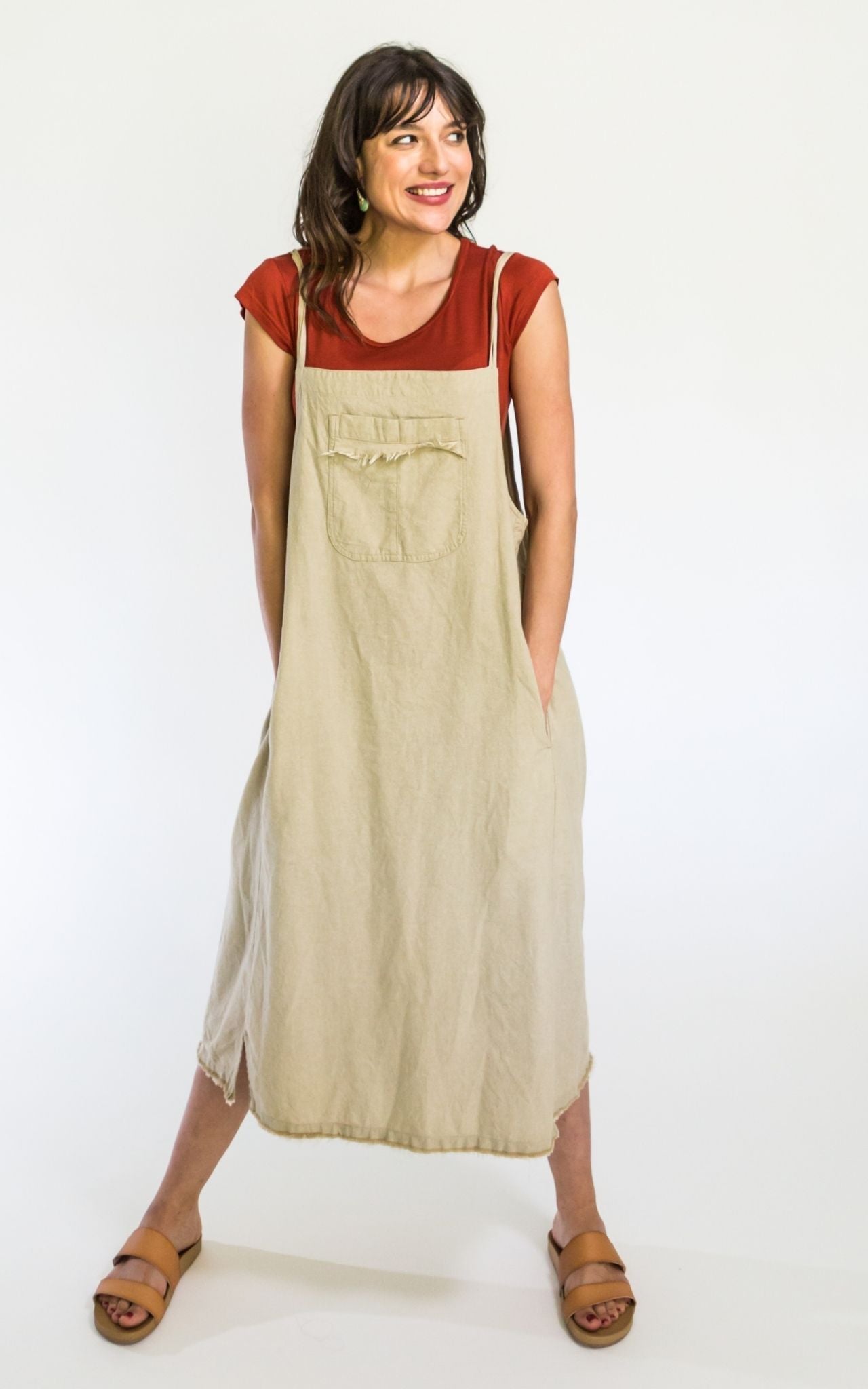 Surya Australia Ethical Cotton 'Sirena' Pinafore made in Nepal - Oatmeal
