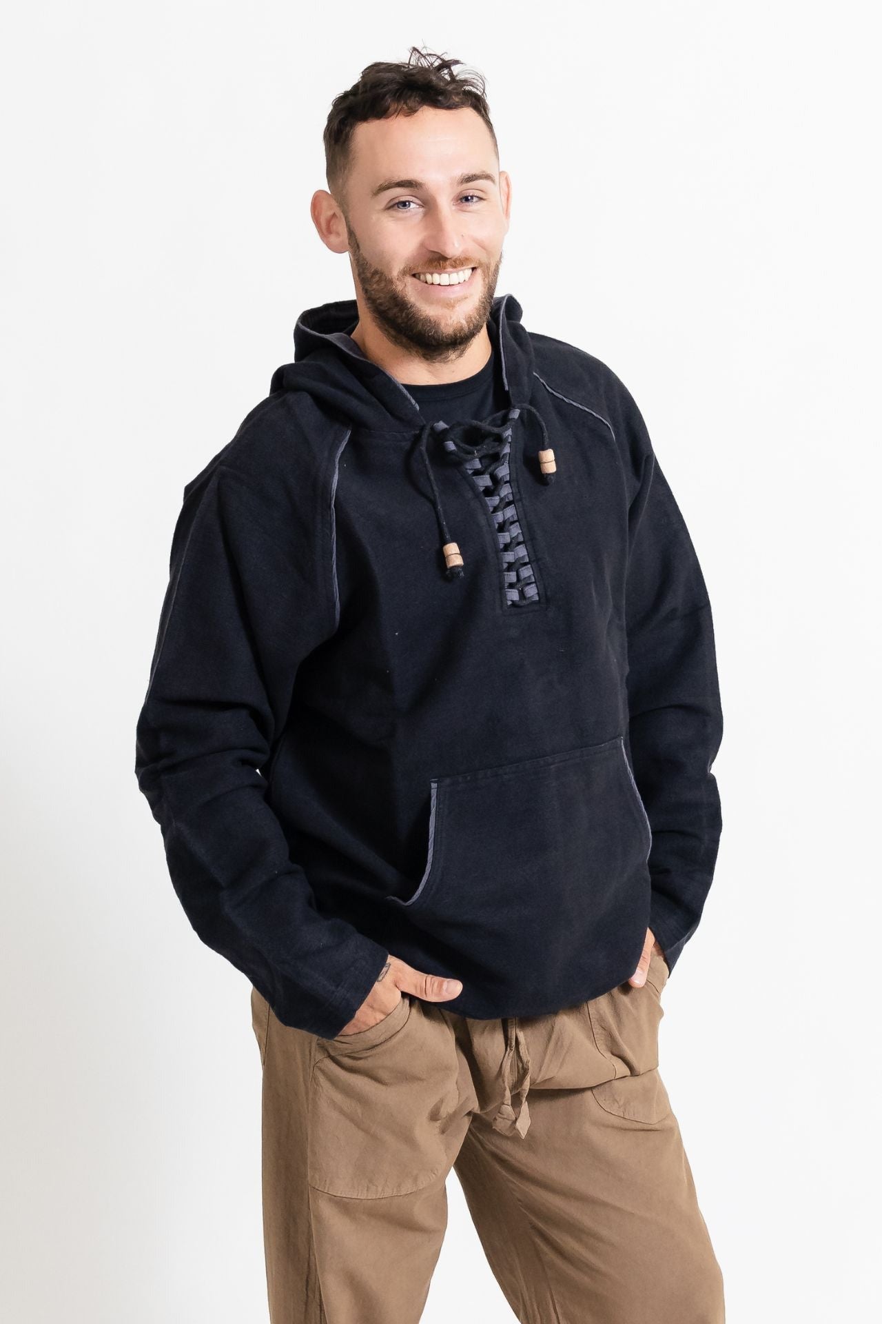 Surya Australia Ethical Thick Cotton Hoodie made in Nepal - Black