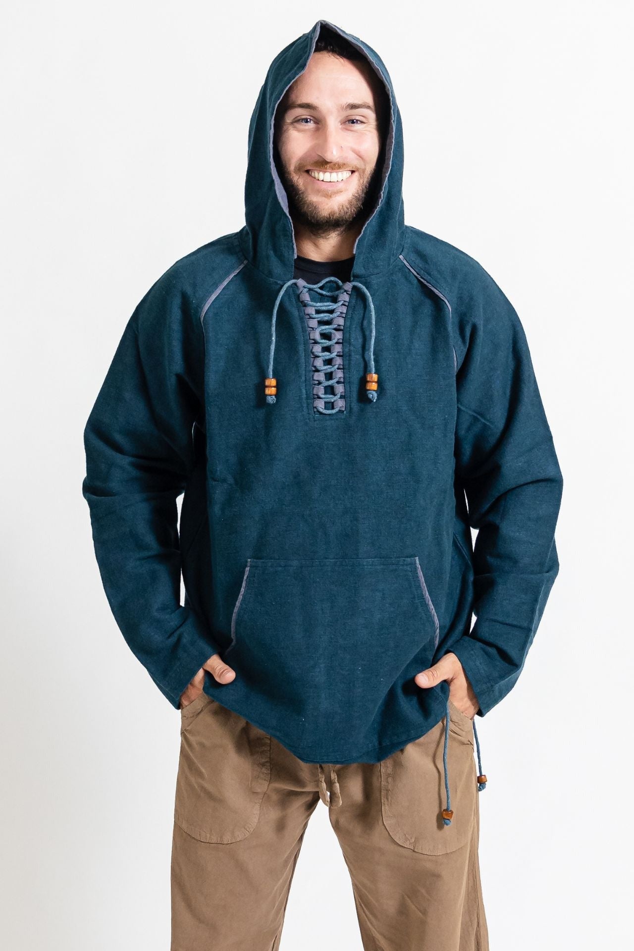 Surya Australia Ethical Thick Cotton Hoodie made in Nepal - Blue