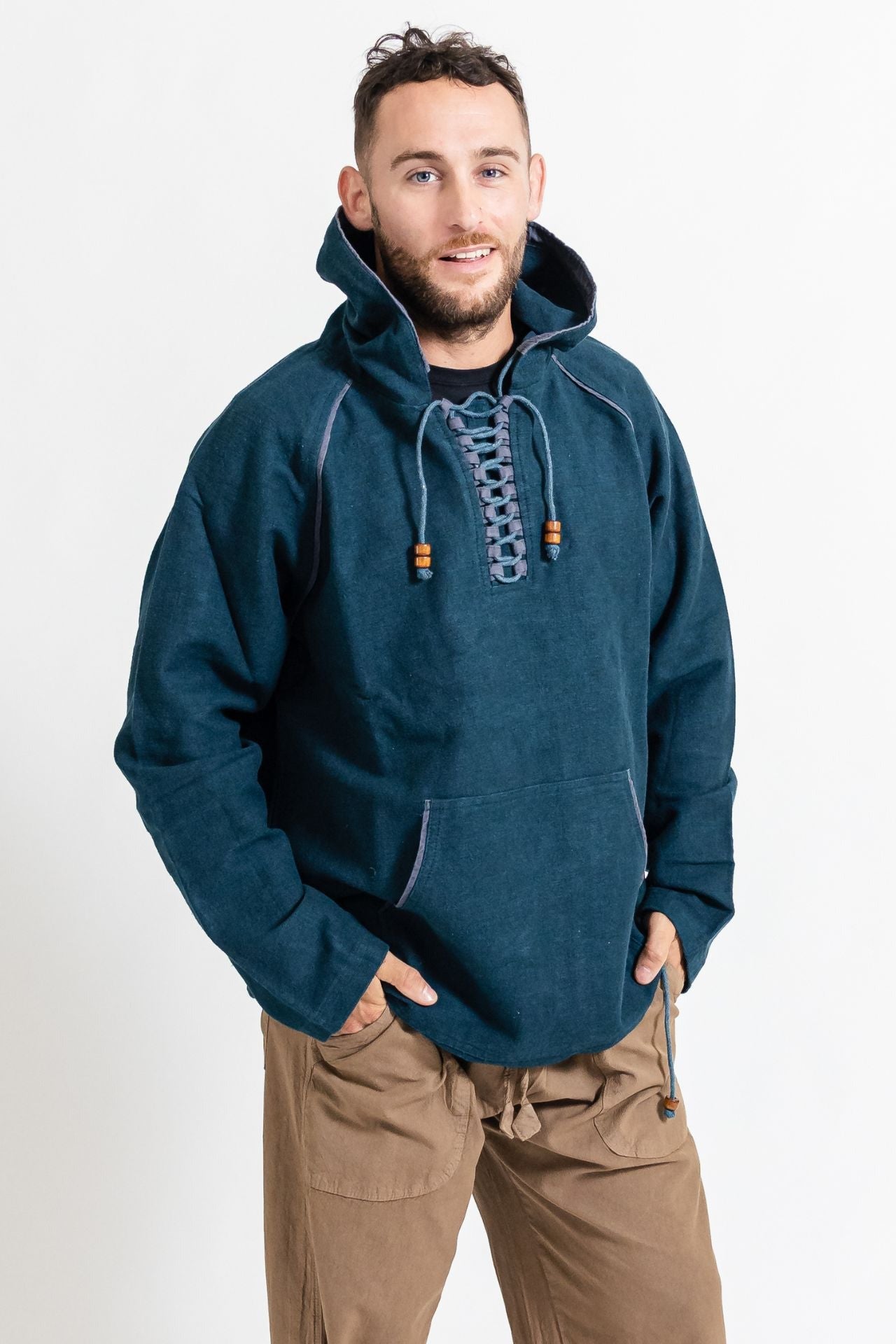 Surya Australia Ethical Thick Cotton Hoodie made in Nepal - Blue