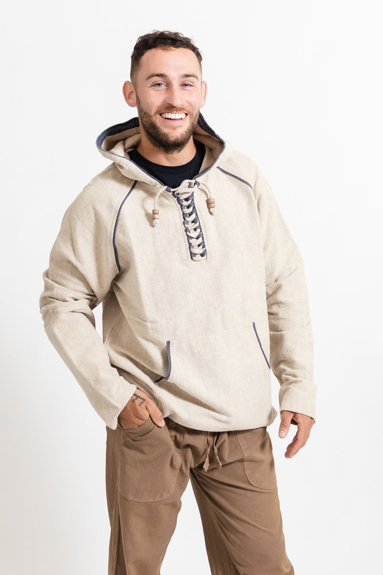 Surya Australia Ethical Thick Cotton Hoodie made in Nepal - Natural