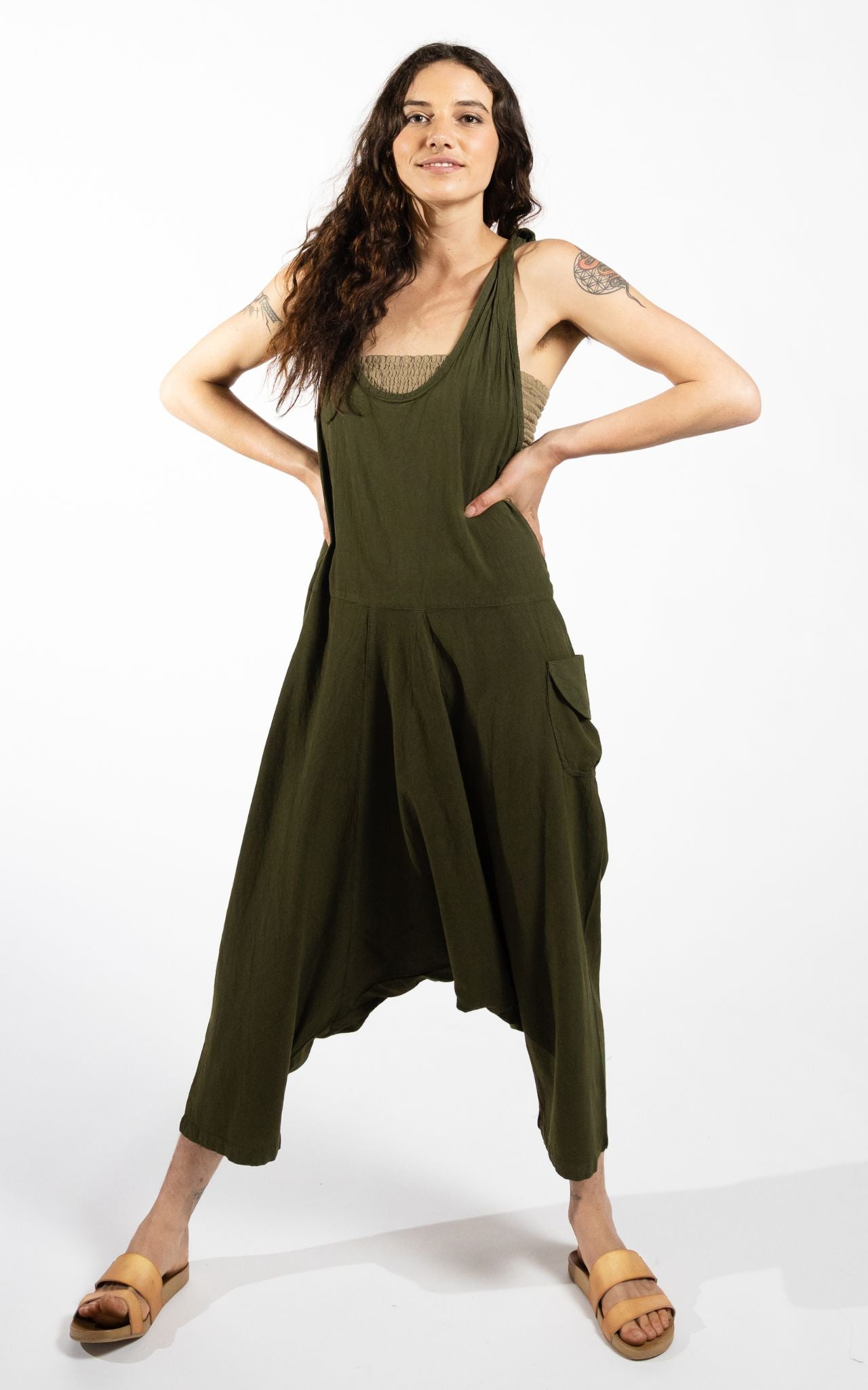 Surya Australia Ethical Cotton 'Bahini' Overalls Dungarees made in Nepal - Green