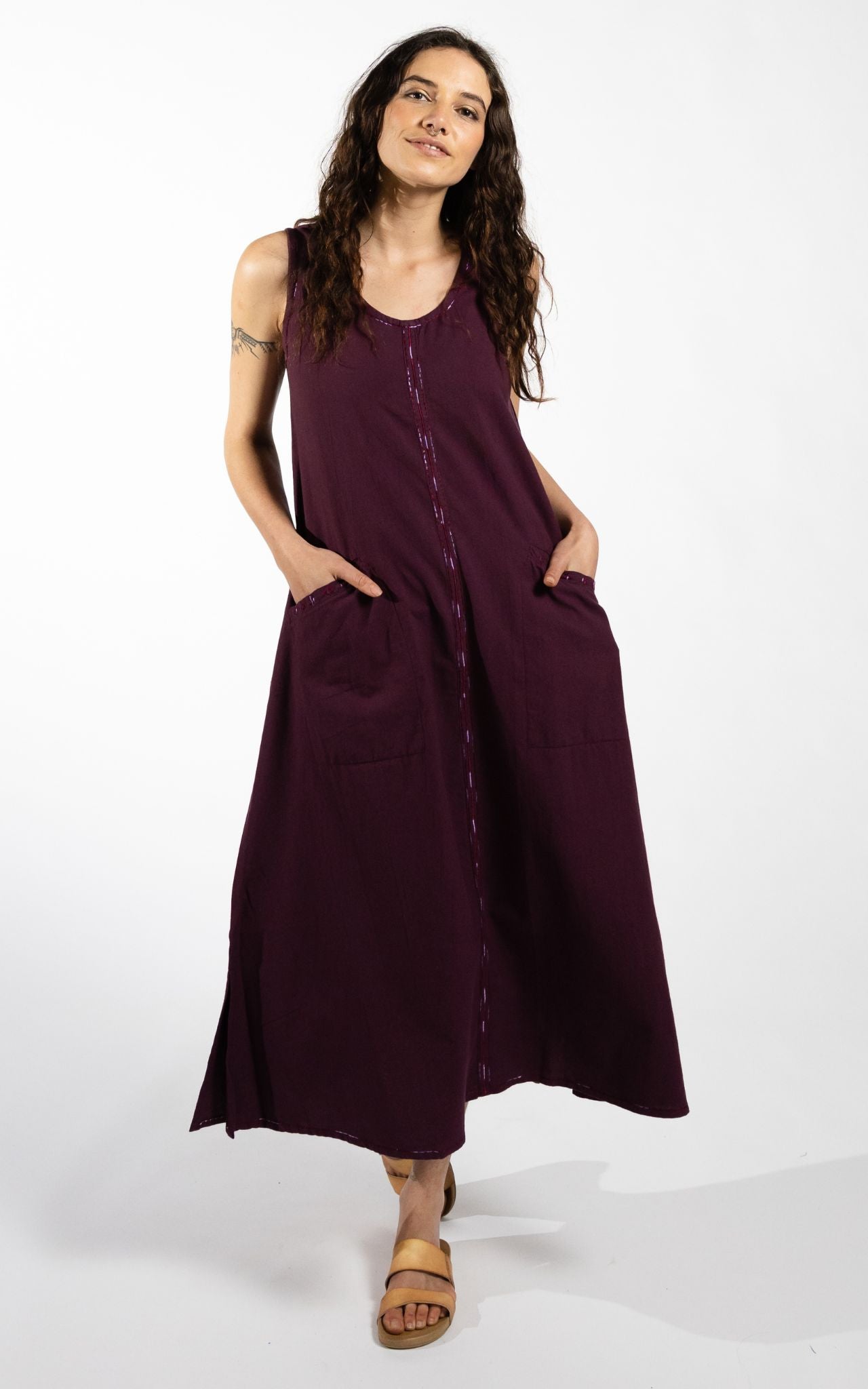 Surya Australia Ethical Cotton 'Calliope' Dress made in Nepal - Wine