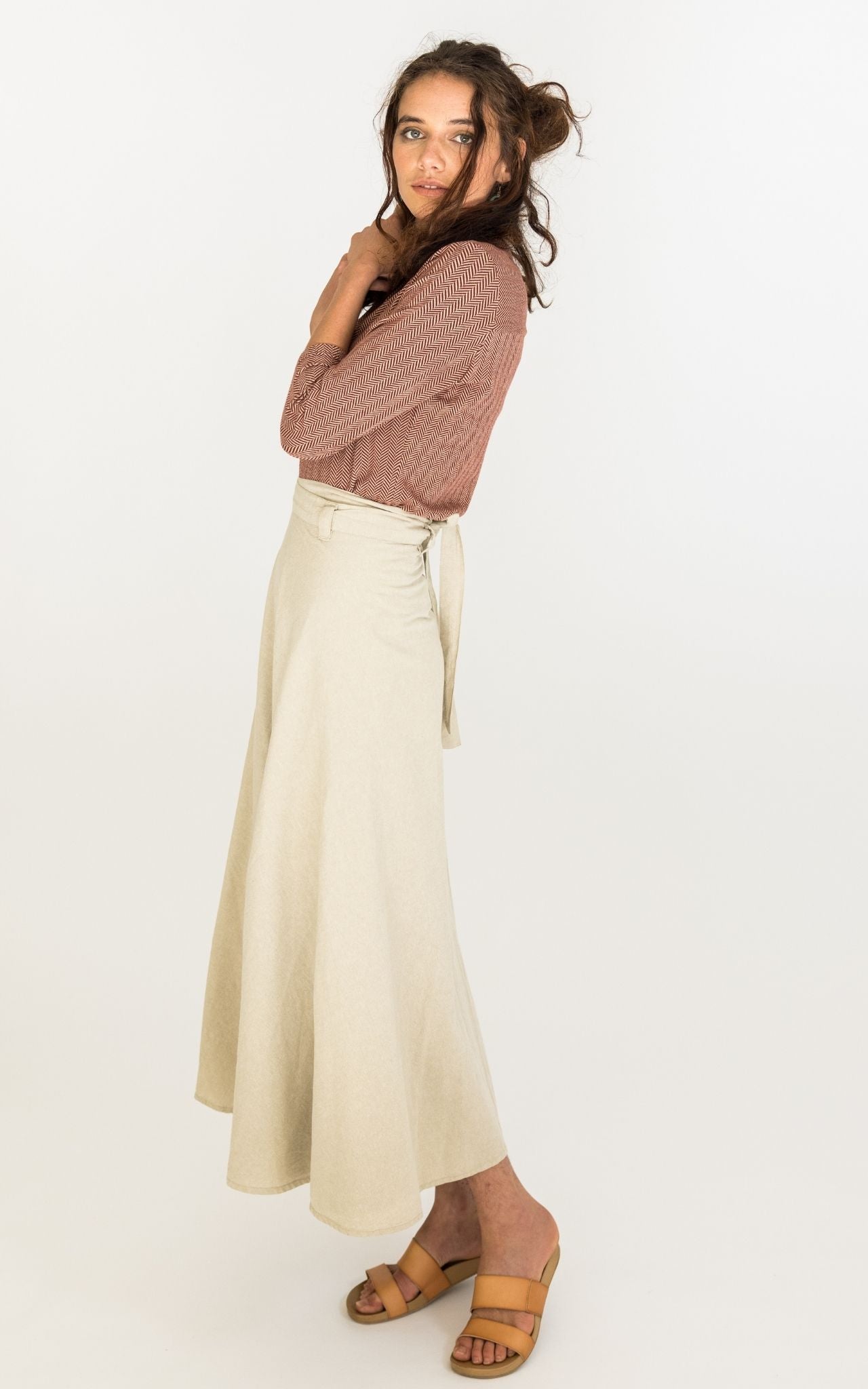 Surya Australia 'Odette' Wrap Skirt from Nepal - Oatmeal #colour_oatmeal