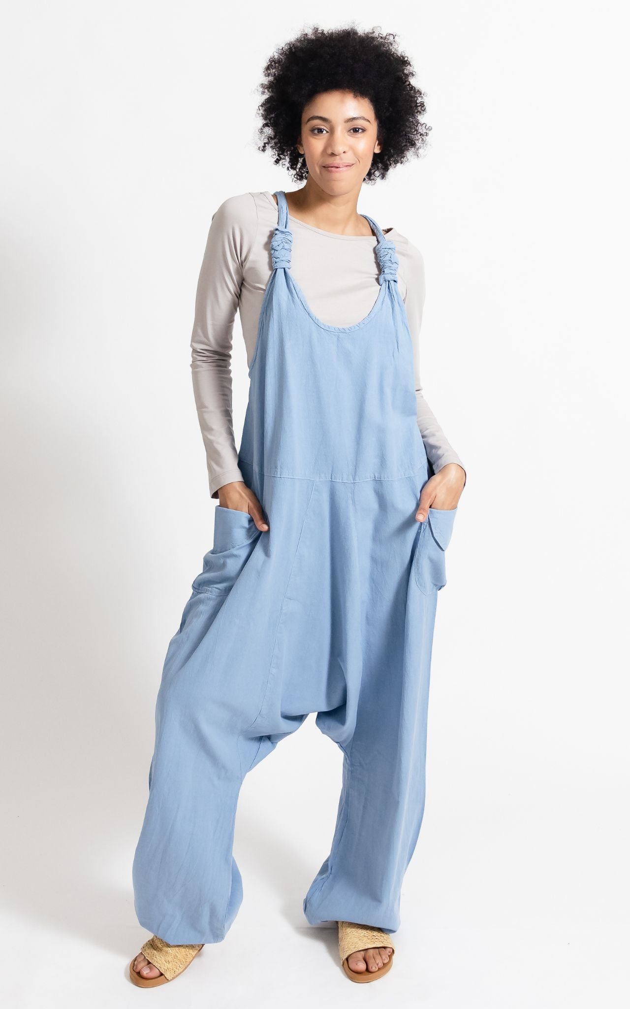 Surya Australia Ethical Cotton long 'Bahini' Overalls made in Nepal - Sky Blue