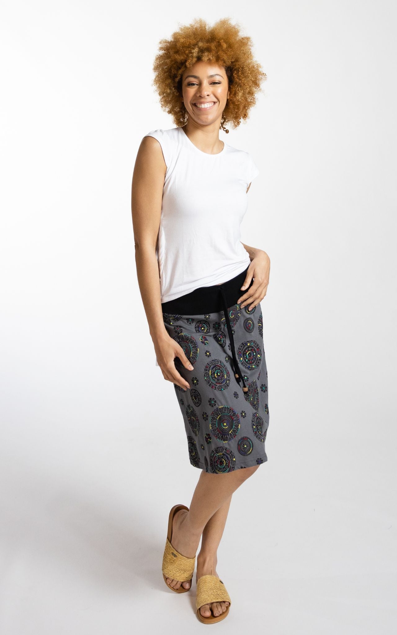 Surya Australia Ethical Stretch Cotton Printed Skirts made in Nepal - Grey
