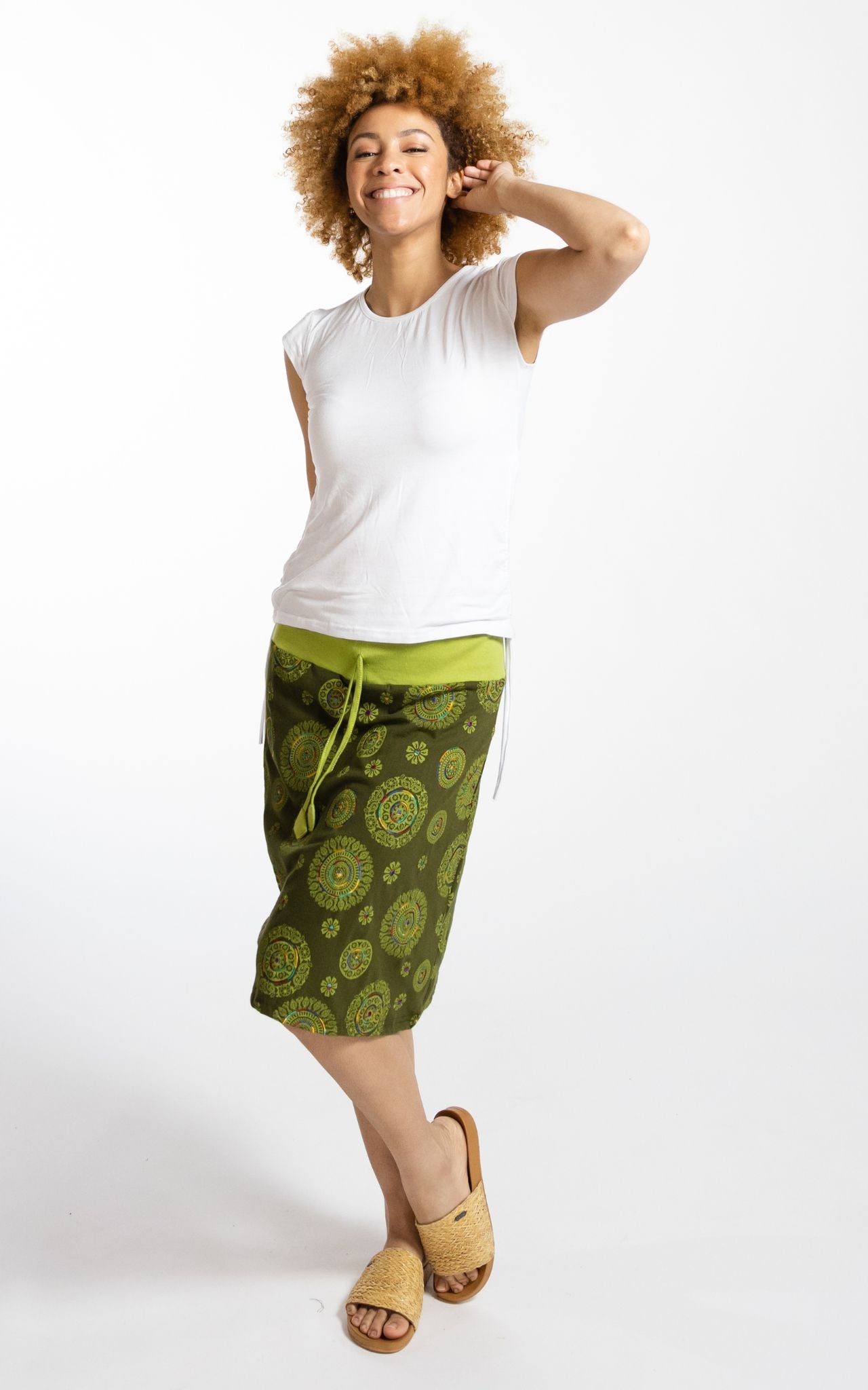 Surya Australia Ethical Stretch Cotton Printed Skirts made in Nepal - Green