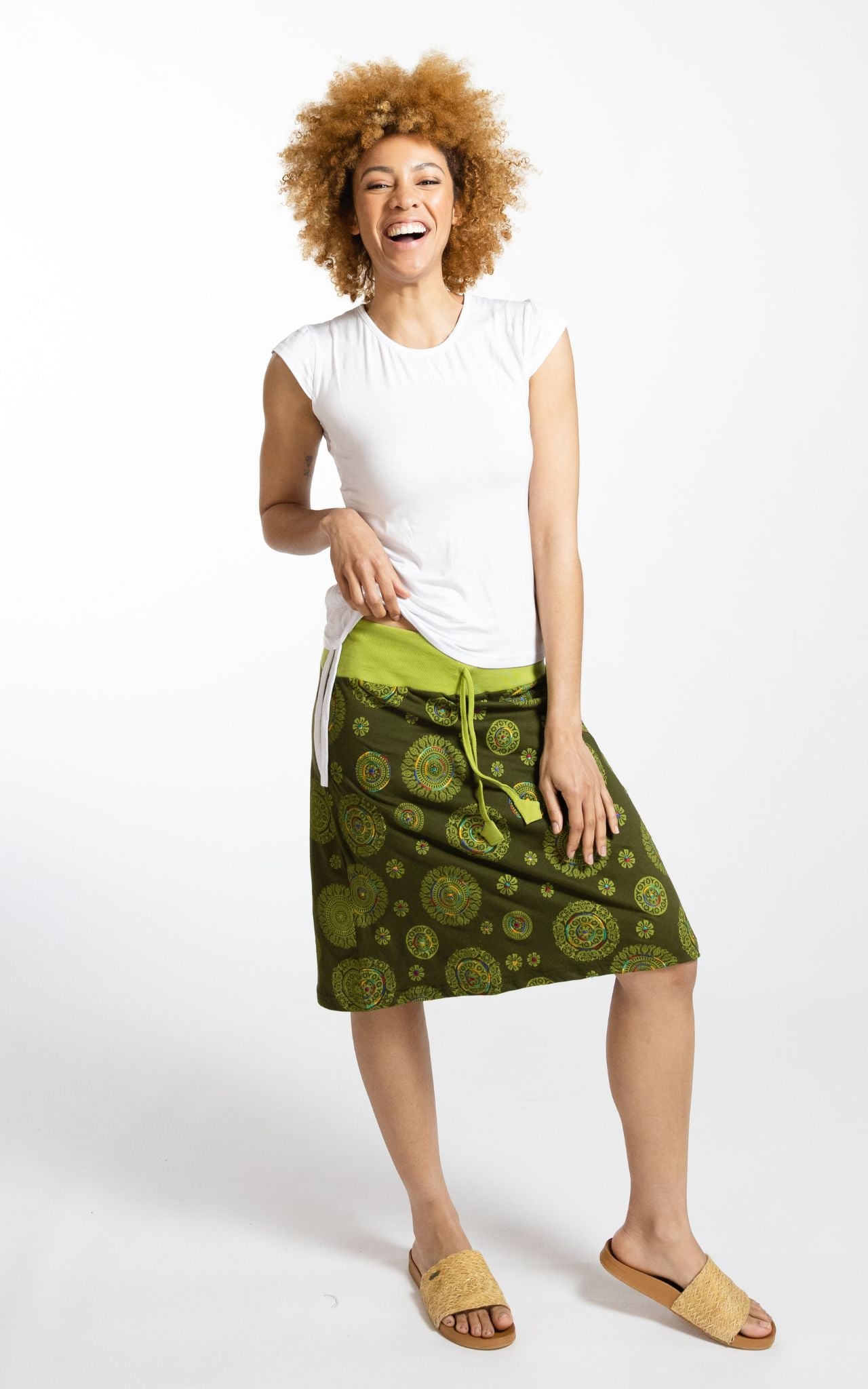 Surya Australia Ethical Stretch Cotton Printed Skirts made in Nepal - Green