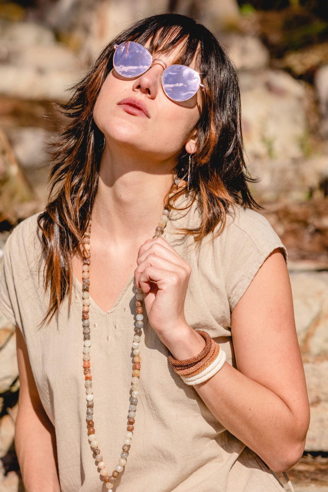 Surya Australia Ethical Roll-on Beaded Bracelet from Nepal - White