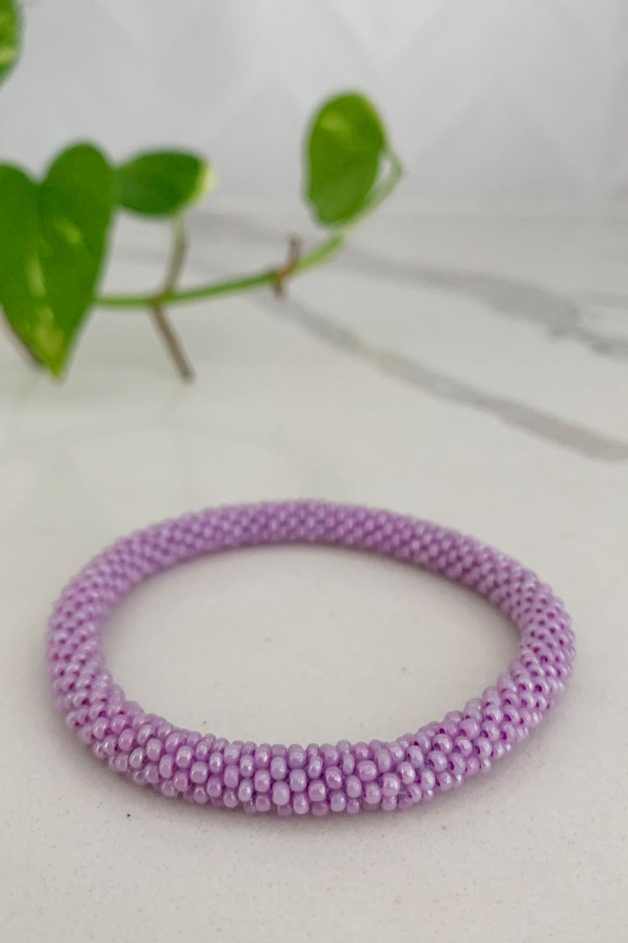 Surya Australia Ethical Roll-on Beaded Bracelet from Nepal - Lilac