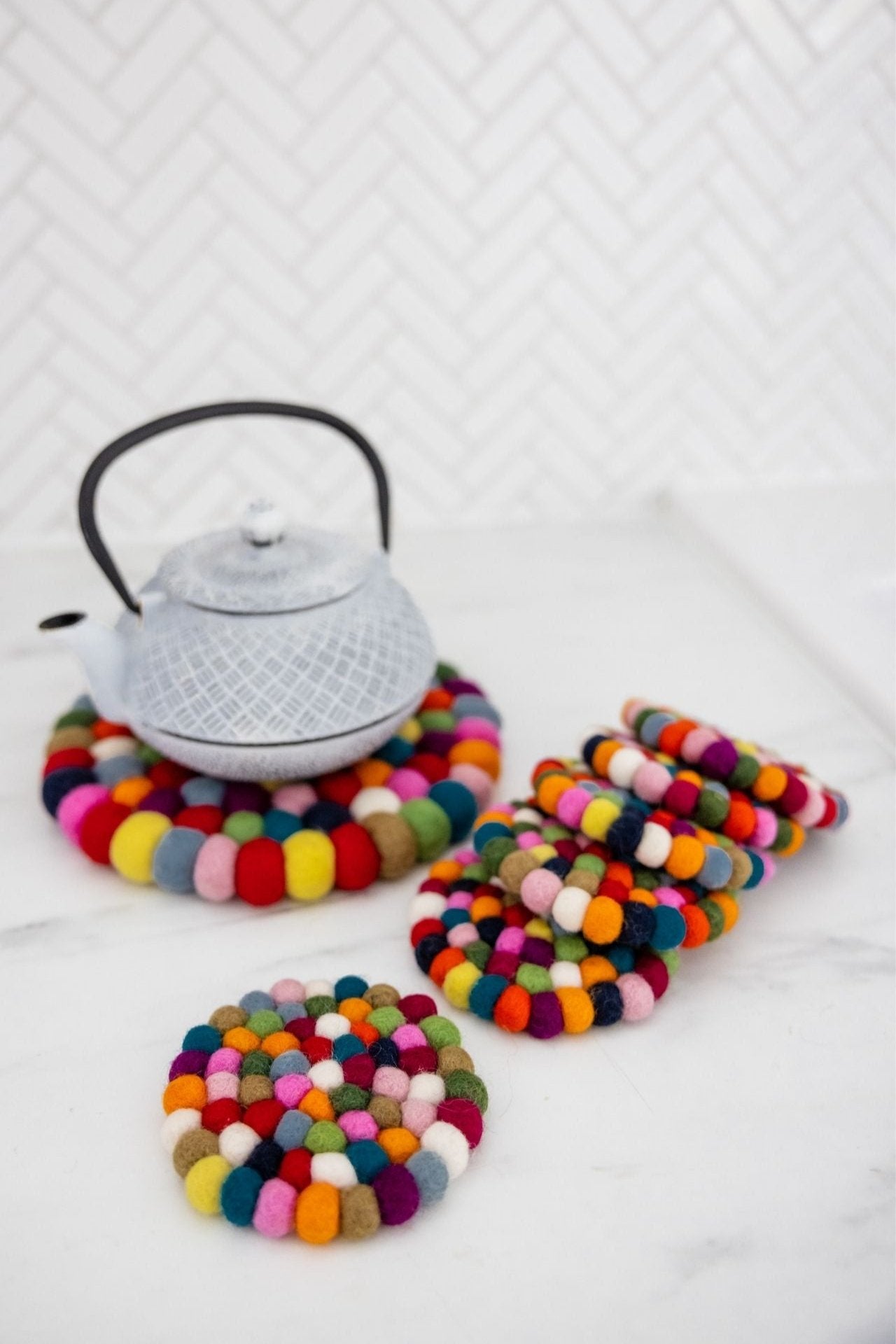 Surya Australia Ethical Felt Ball Coasters and Felt Ball Trivet Set from Nepal