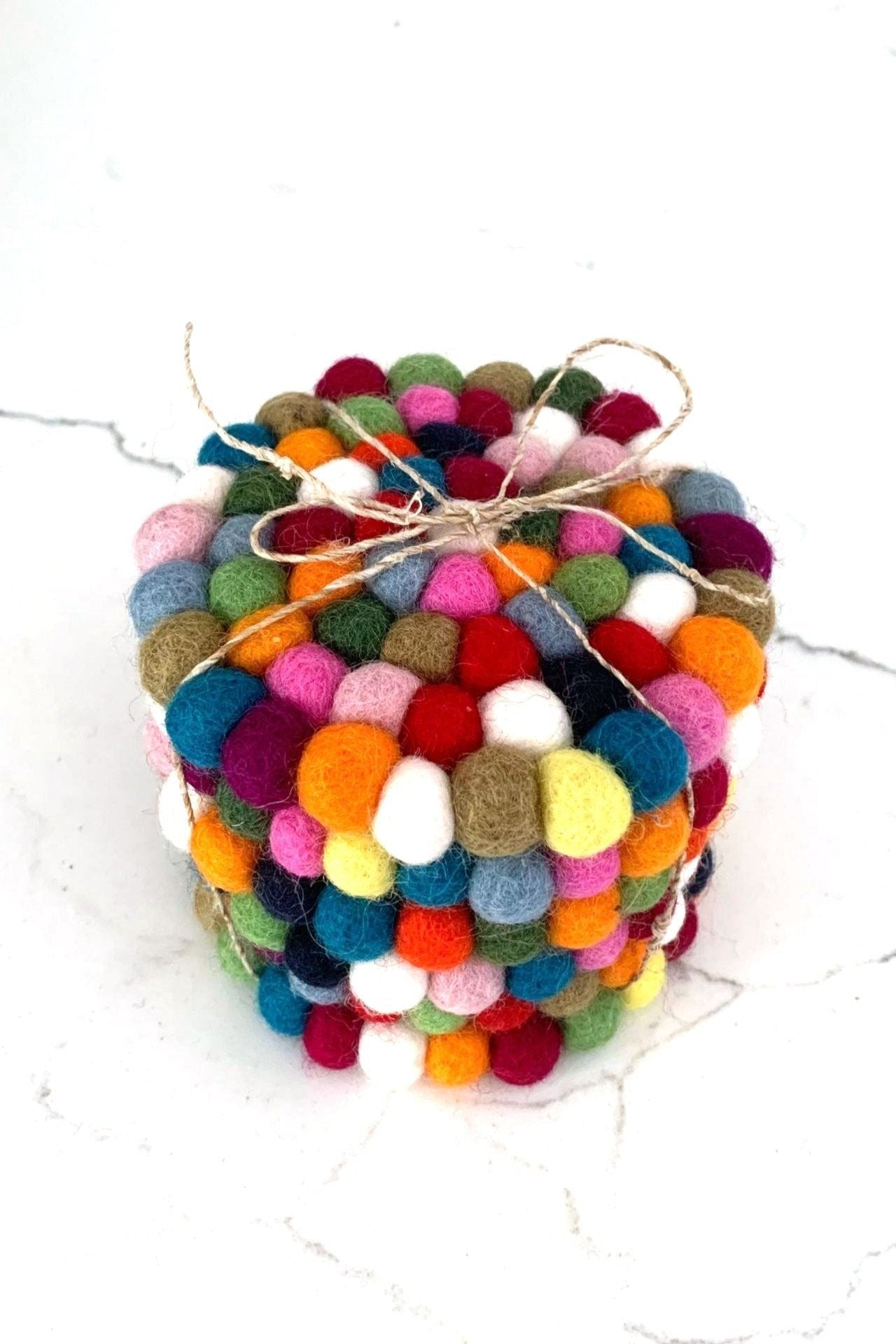 Surya Australia Fairtrade Felt Ball Coasters from Nepal - Multicolour 6 Pack | Round