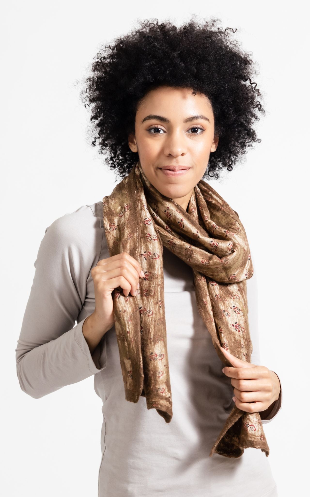 Surya Australia Ethical Felt and SIlk Scarf made in Nepal - Chocolate