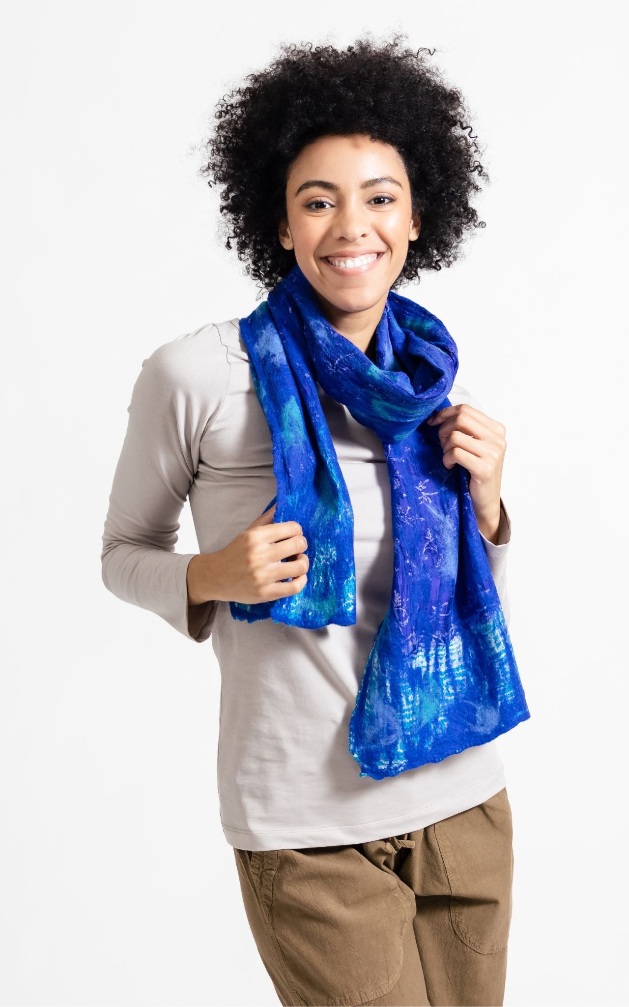 Surya Australia Ethical Felt and SIlk Scarf made in Nepal - Cobalt