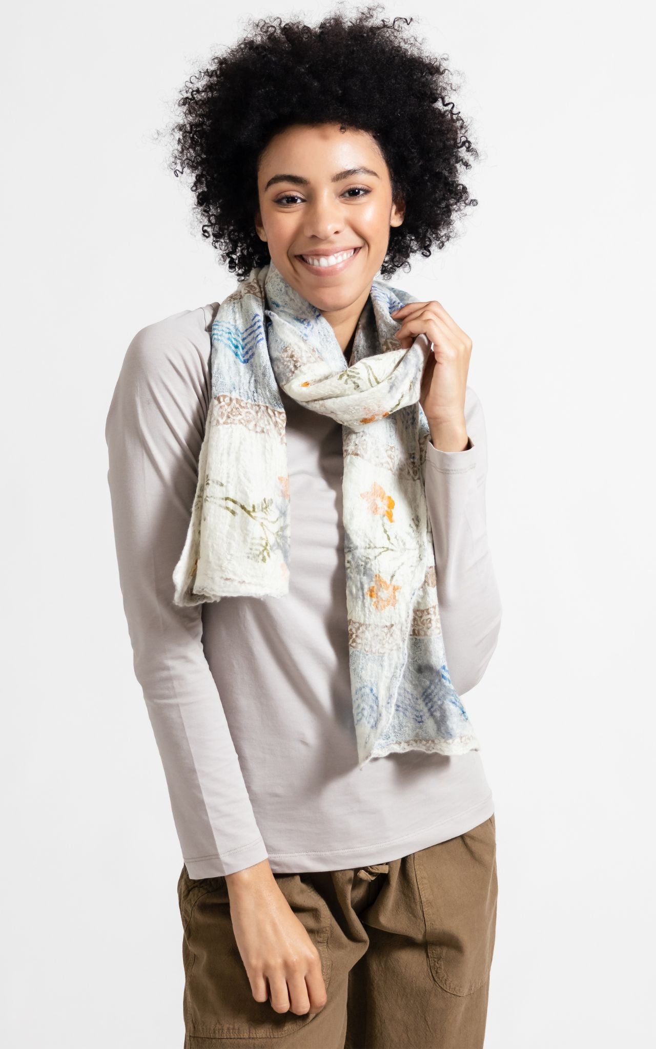 Surya Australia Ethical Felt and SIlk Scarf made in Nepal - Oatmeal