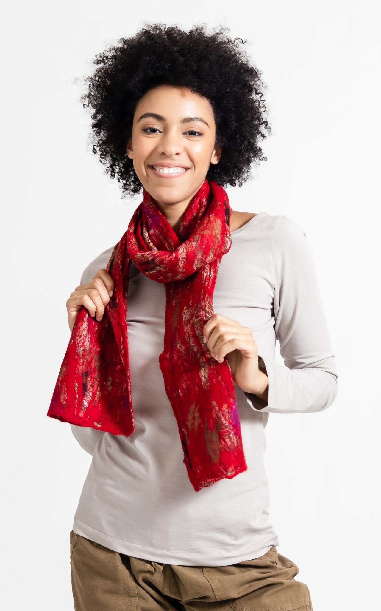 Surya Australia Ethical Felt and SIlk Scarf made in Nepal - Red