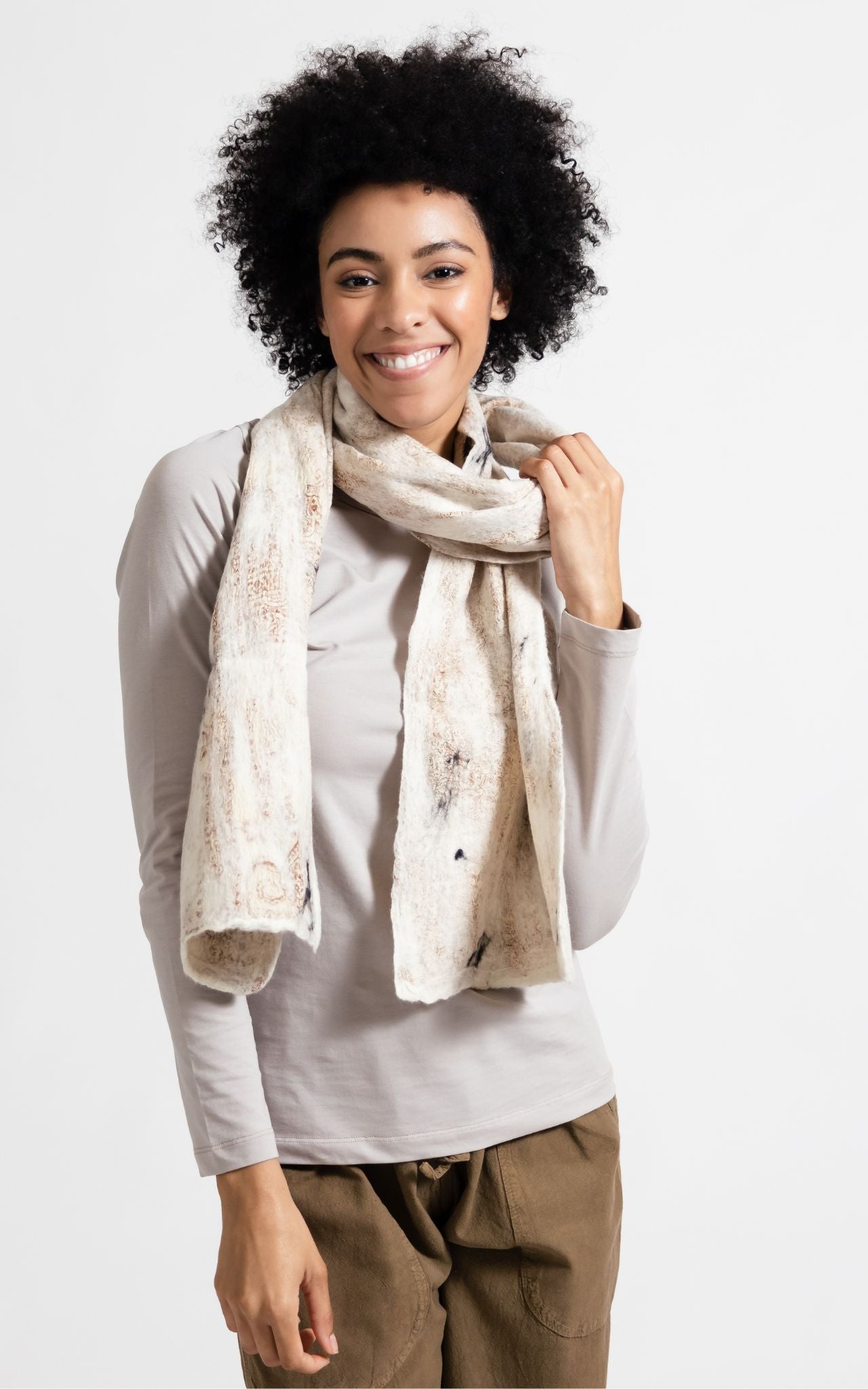 Surya Australia Ethical Felt and SIlk Scarf made in Nepal - Natural