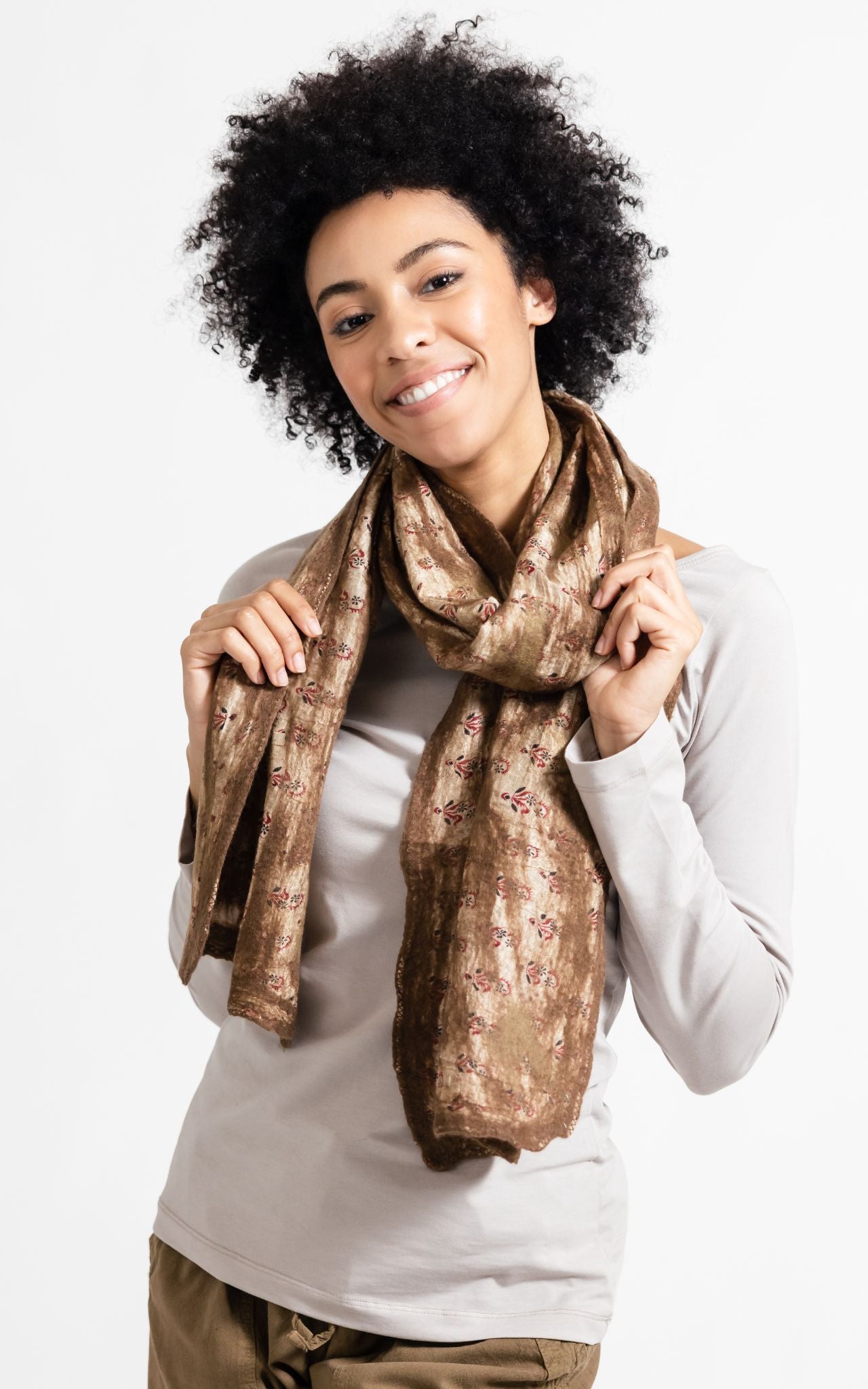 Surya Australia Ethical Felt and SIlk Scarf made in Nepal - Chocolate