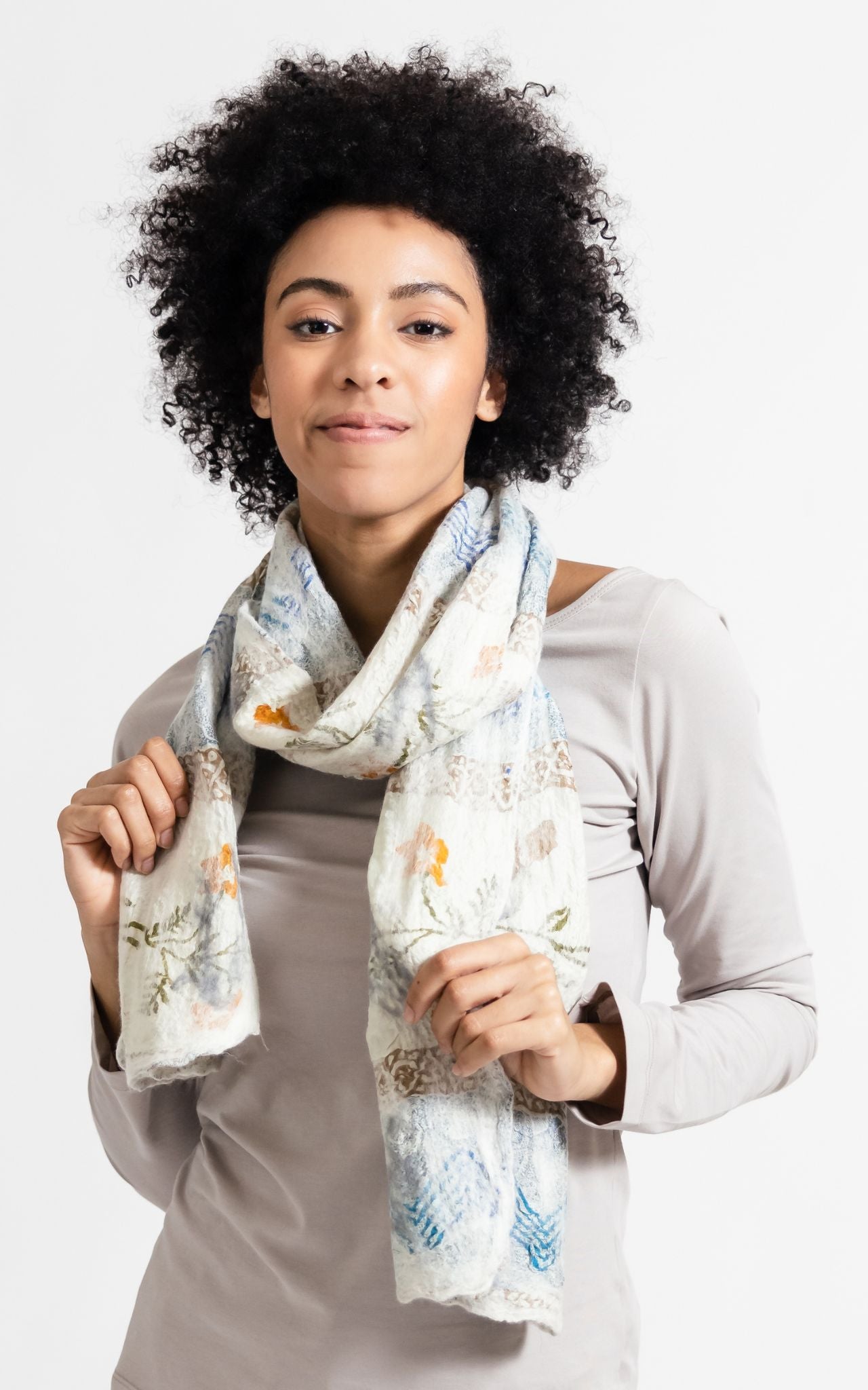 Surya Australia Ethical Felt and SIlk Scarf made in Nepal - Oatmeal