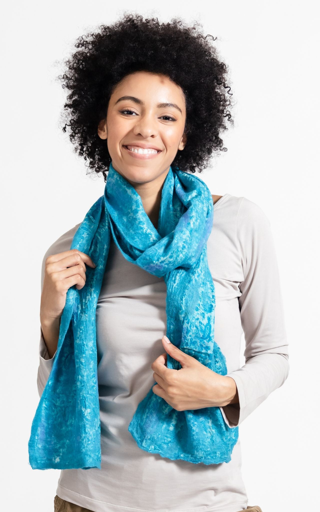 Surya Australia Ethical Felt and SIlk Scarf made in Nepal - Aqua