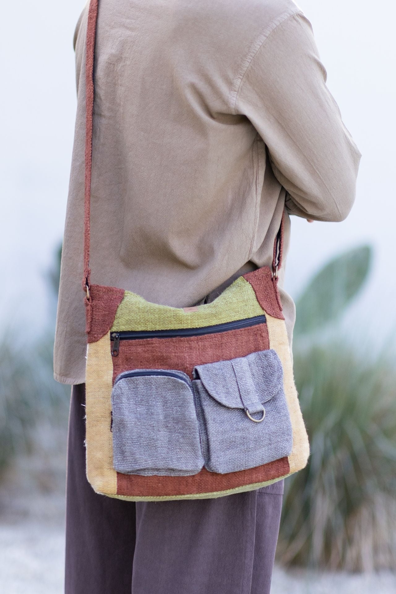 Surya Australia Hemp 'Safari' Bag for men made in Nepal - Grey