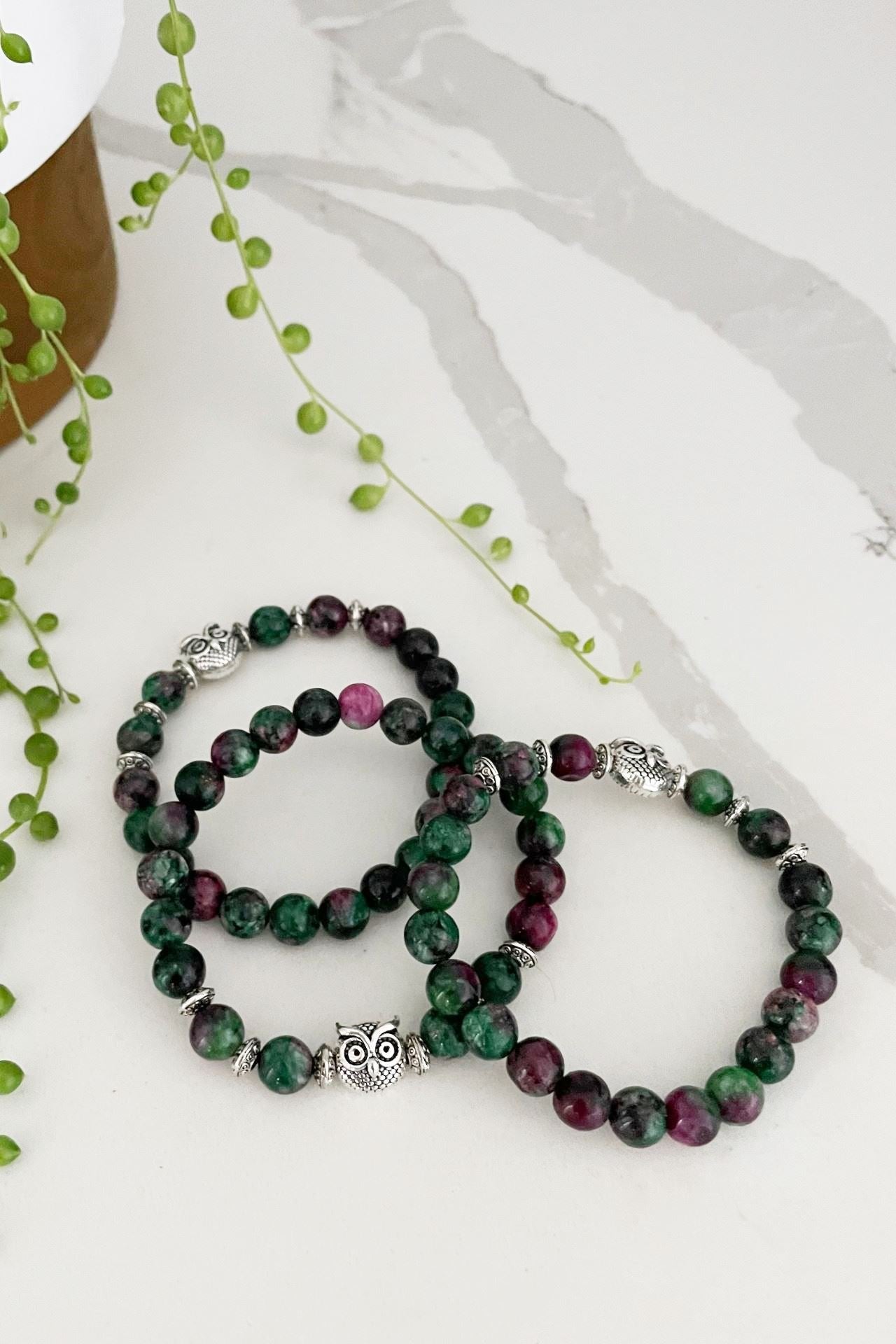 Surya Australia Ethical Mala Bracelets made in Nepal - Green Jasper