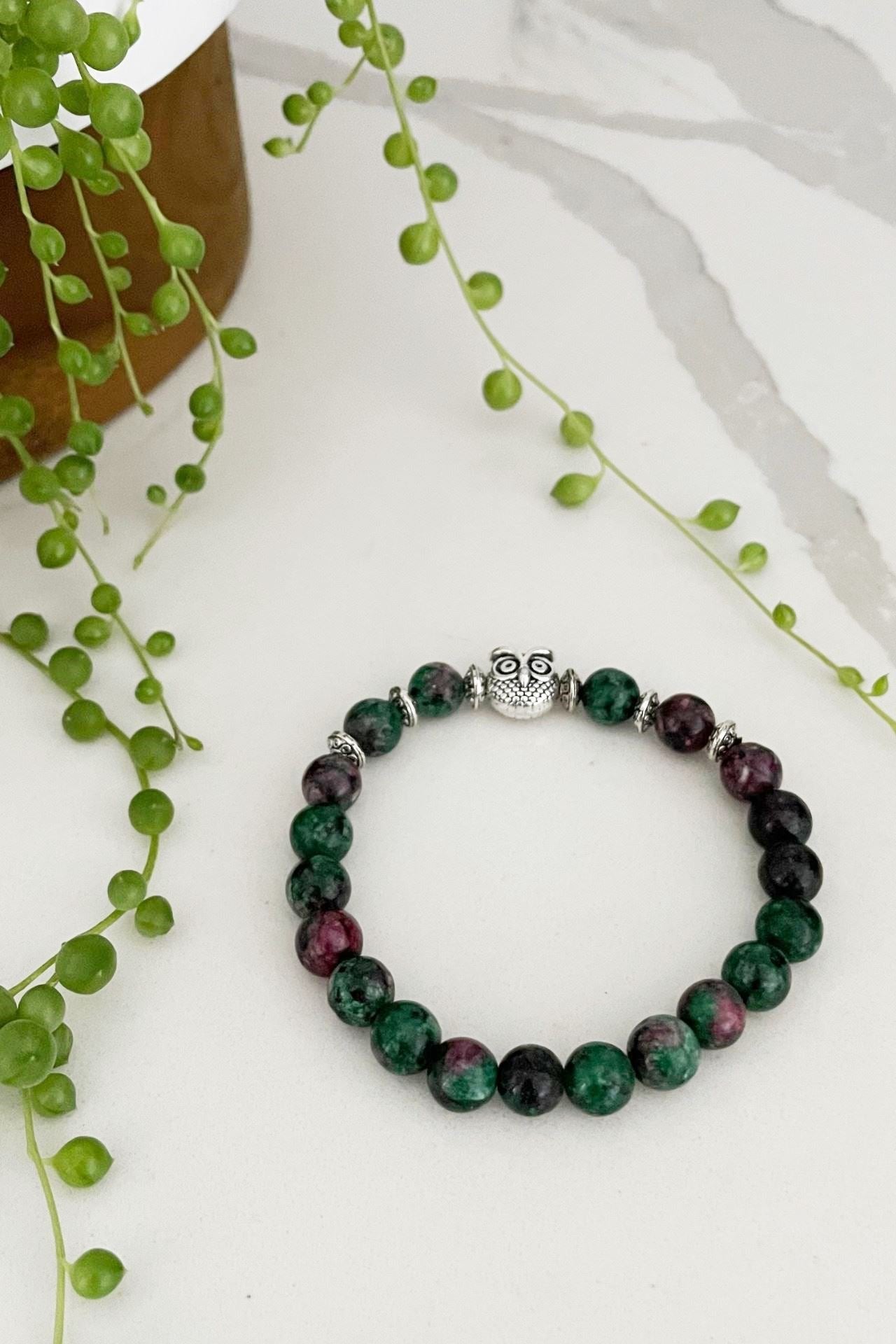 Surya Australia Ethical Mala Bracelets made in Nepal - Green Jasper
