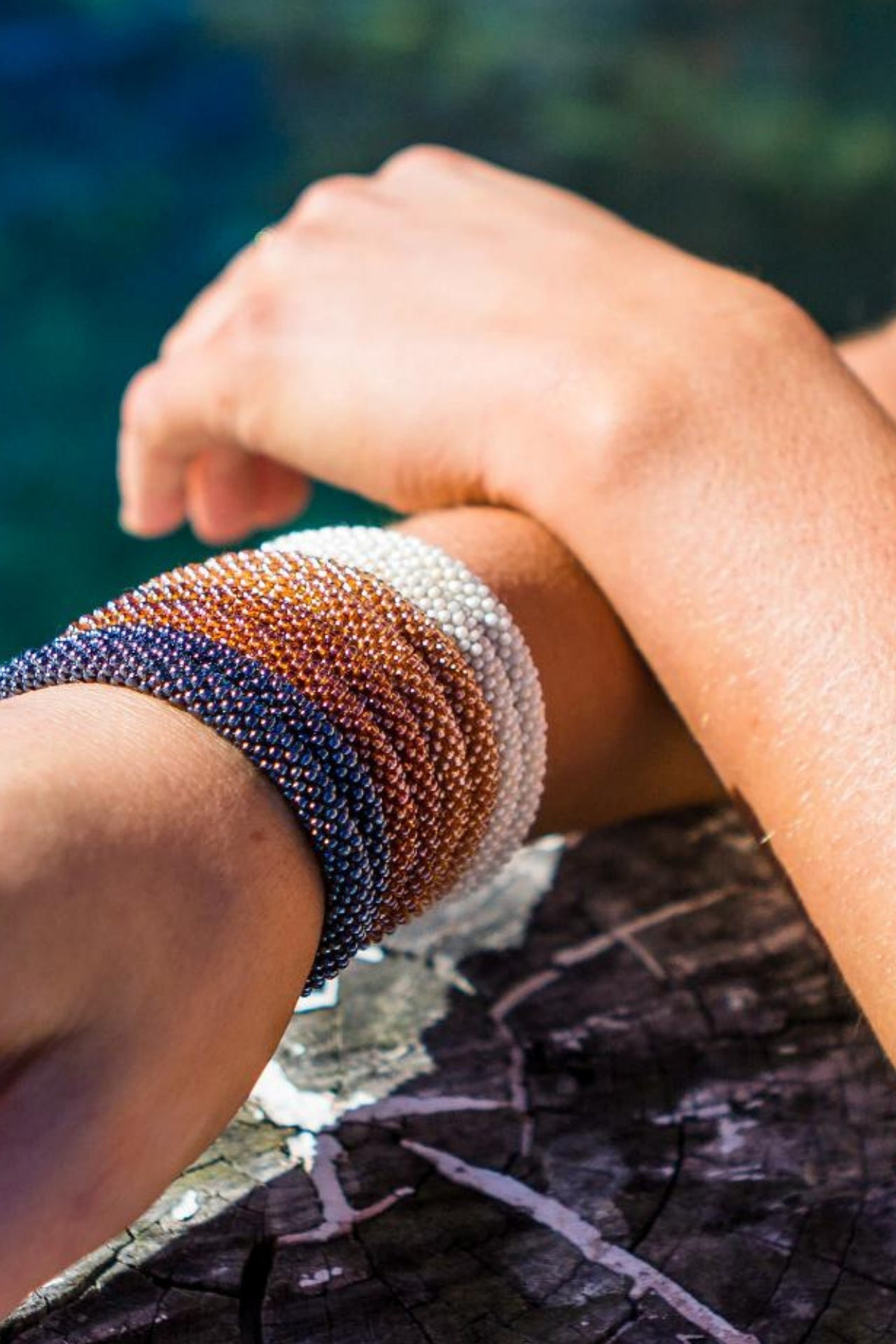 Surya Australia Ethical Roll-on Beaded Bracelet from Nepal - Rust