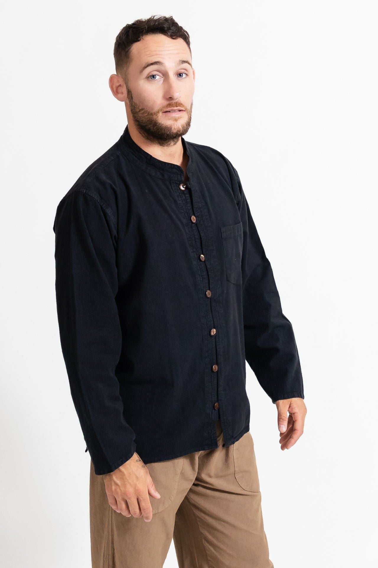 Surya Ethical Long Sleeve Cotton 'Diego' Shirt - collar detail