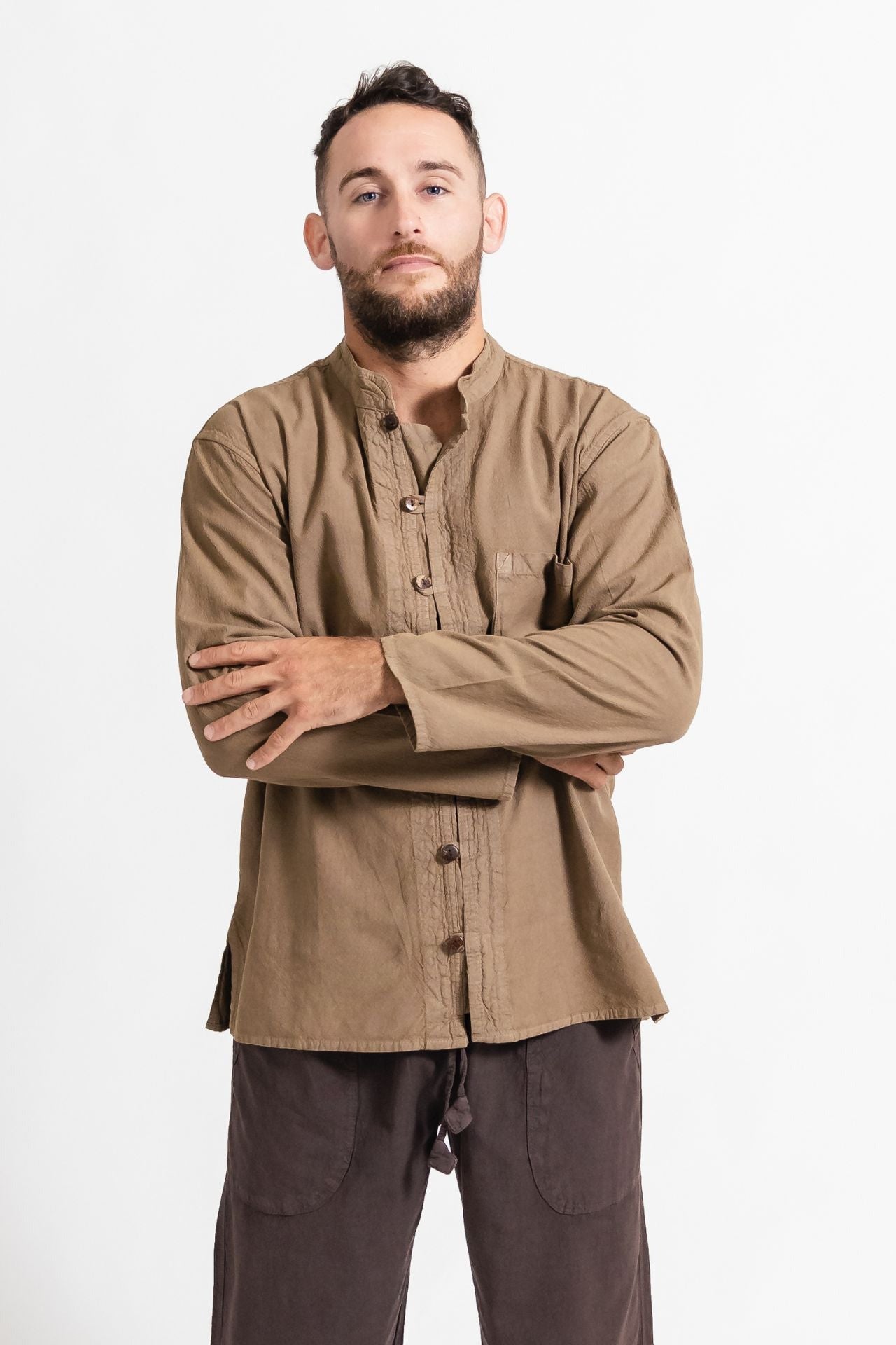 Surya Long Sleeve Cotton 'Diego' Shirt - coconut buttons