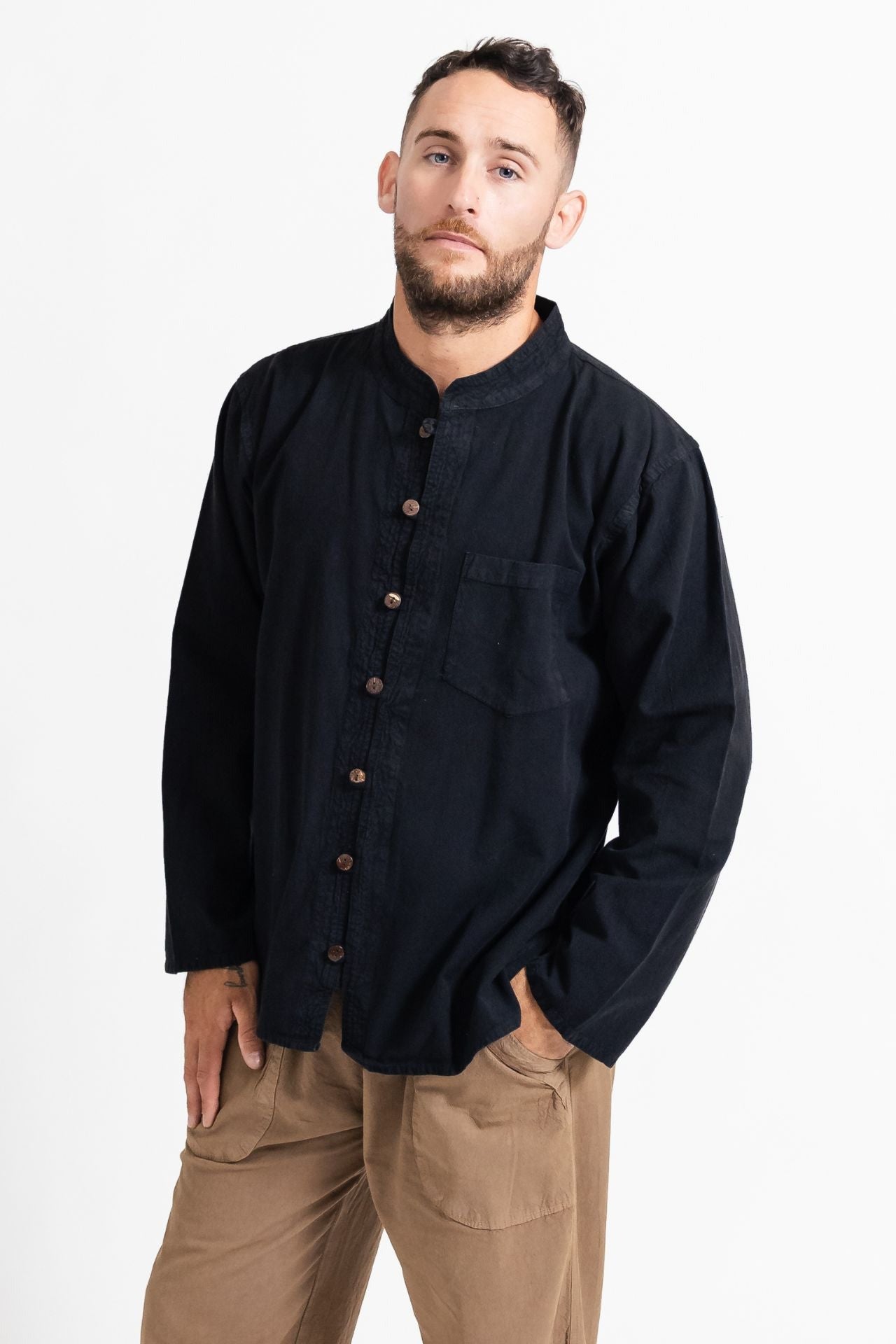 Surya Ethical Long Sleeve Cotton 'Diego' Shirt - Black