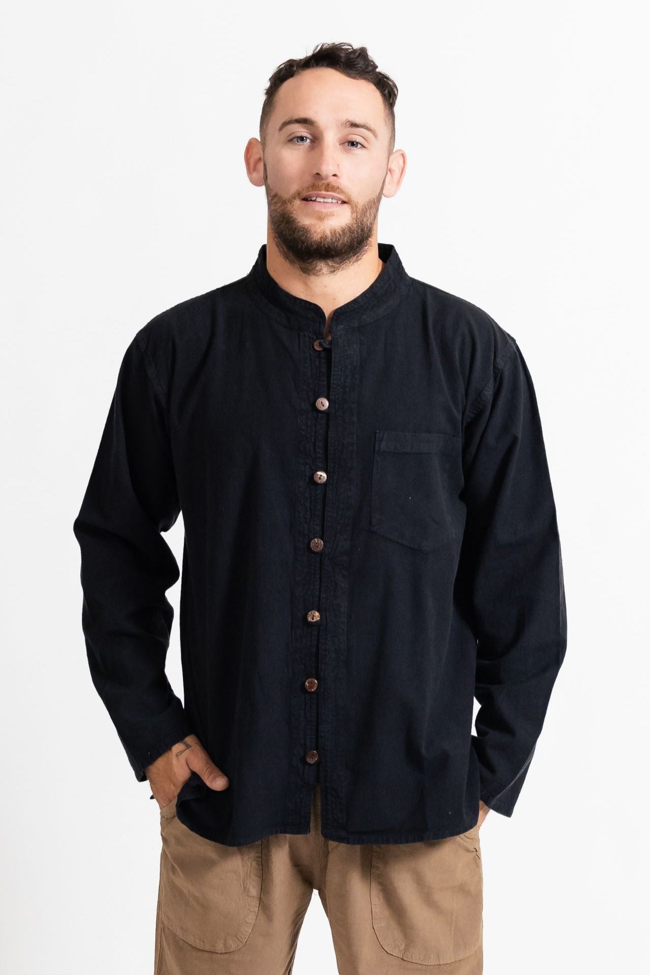 Surya Long Sleeve Cotton 'Diego' Shirt - Black