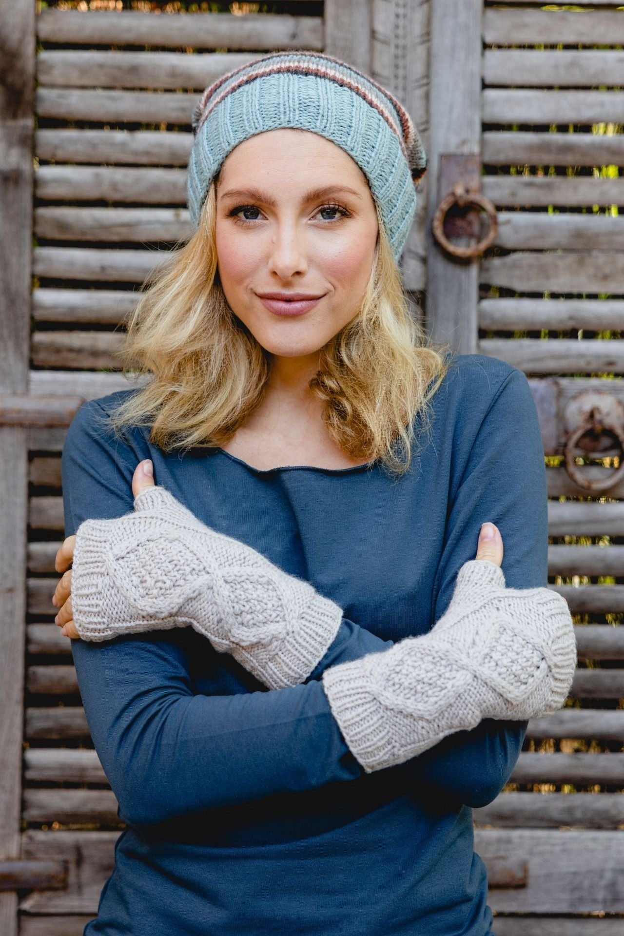 Surya Australia Ethical Merino Wool Slouch Beanie from Nepal - Blue