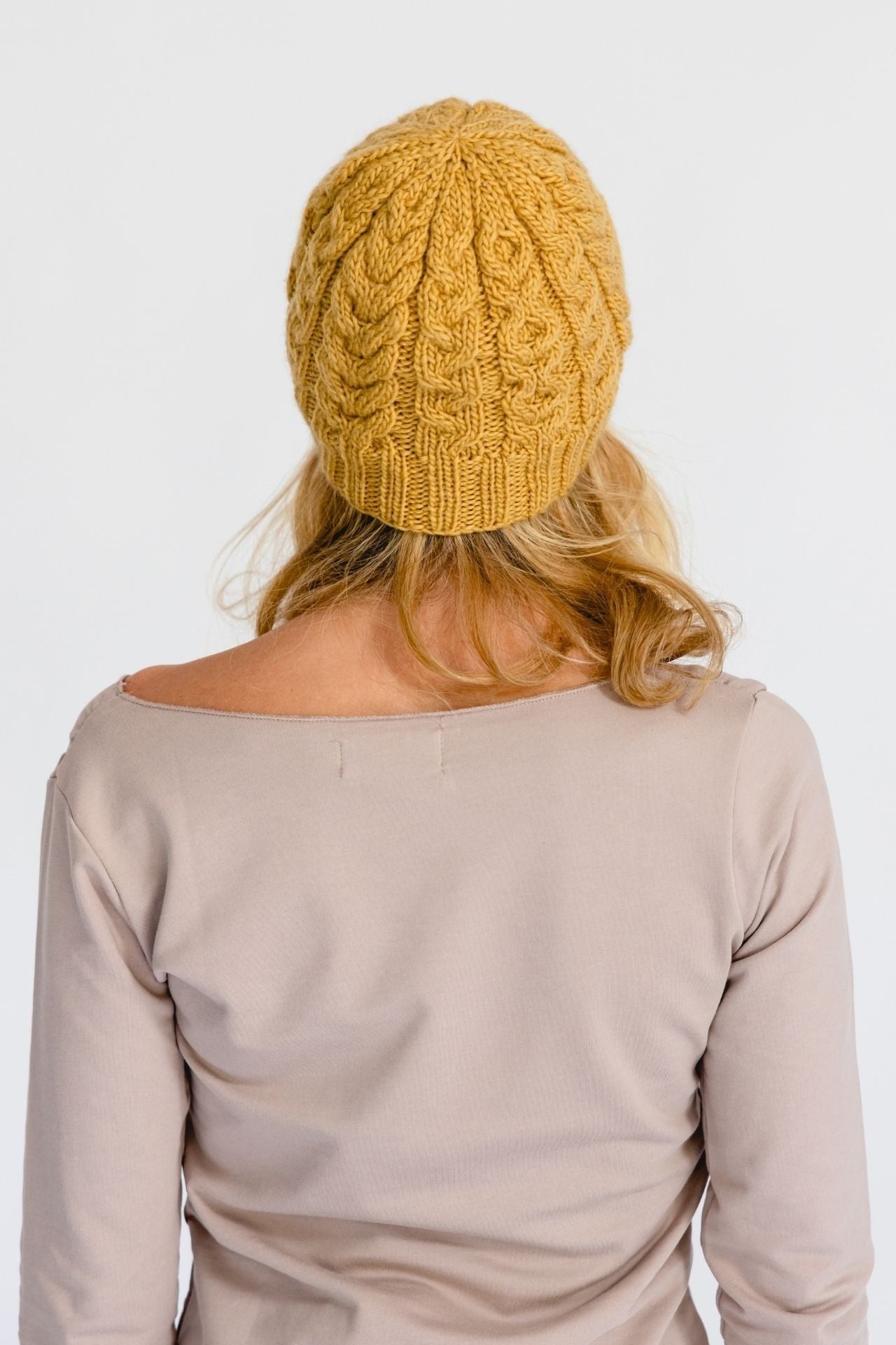 Surya Australia Ethical Cable Knit Merino Wool Beanie from Nepal - Mustard