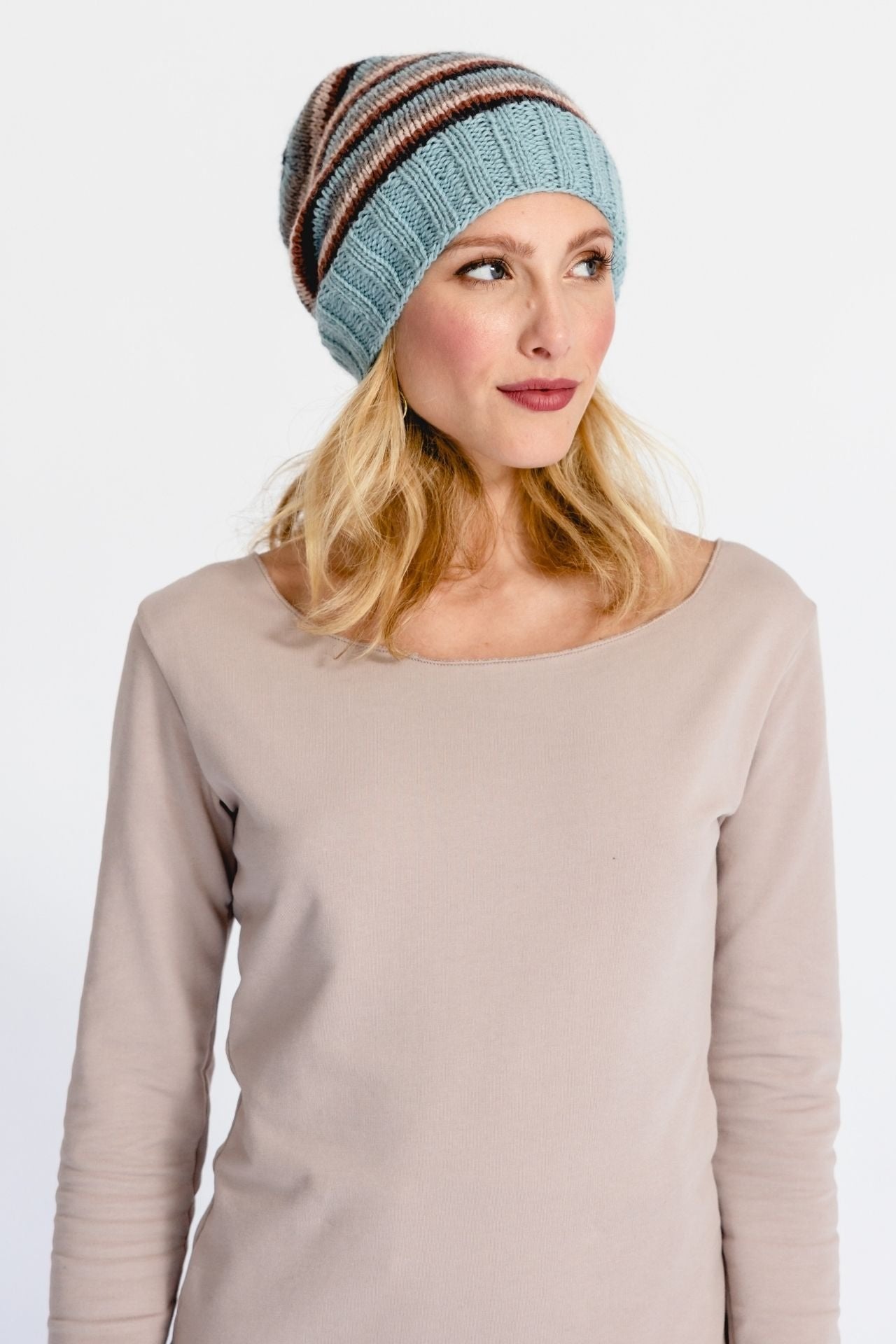 Surya Australia Ethical Merino Wool Slouch Beanie from Nepal - Blue