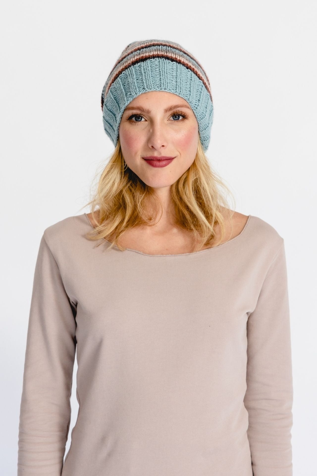 Surya Australia Ethical Merino Wool Slouch Beanie from Nepal - Blue