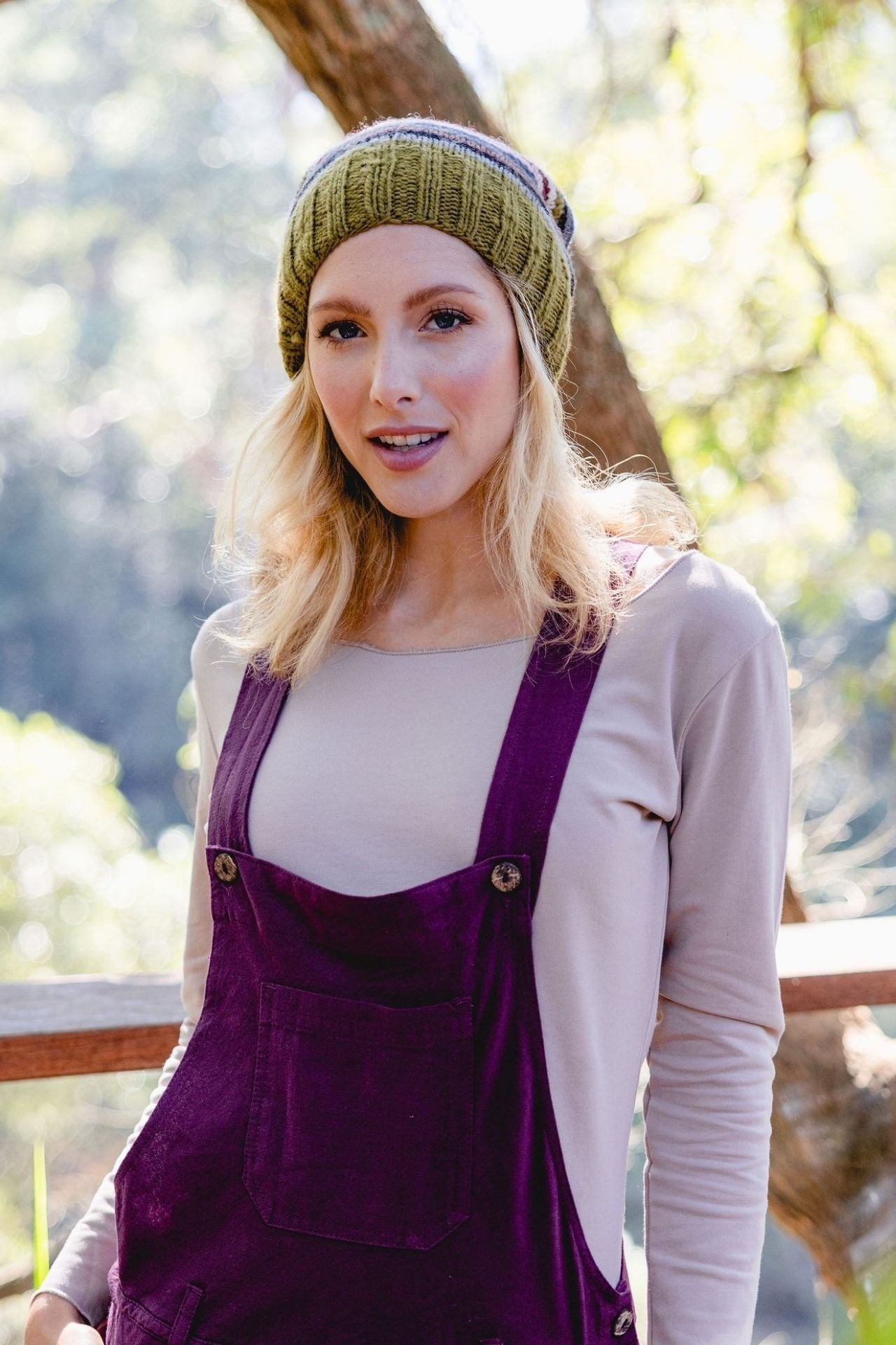 Surya Australia Ethical Merino Wool Slouch Beanie from Nepal - Khaki