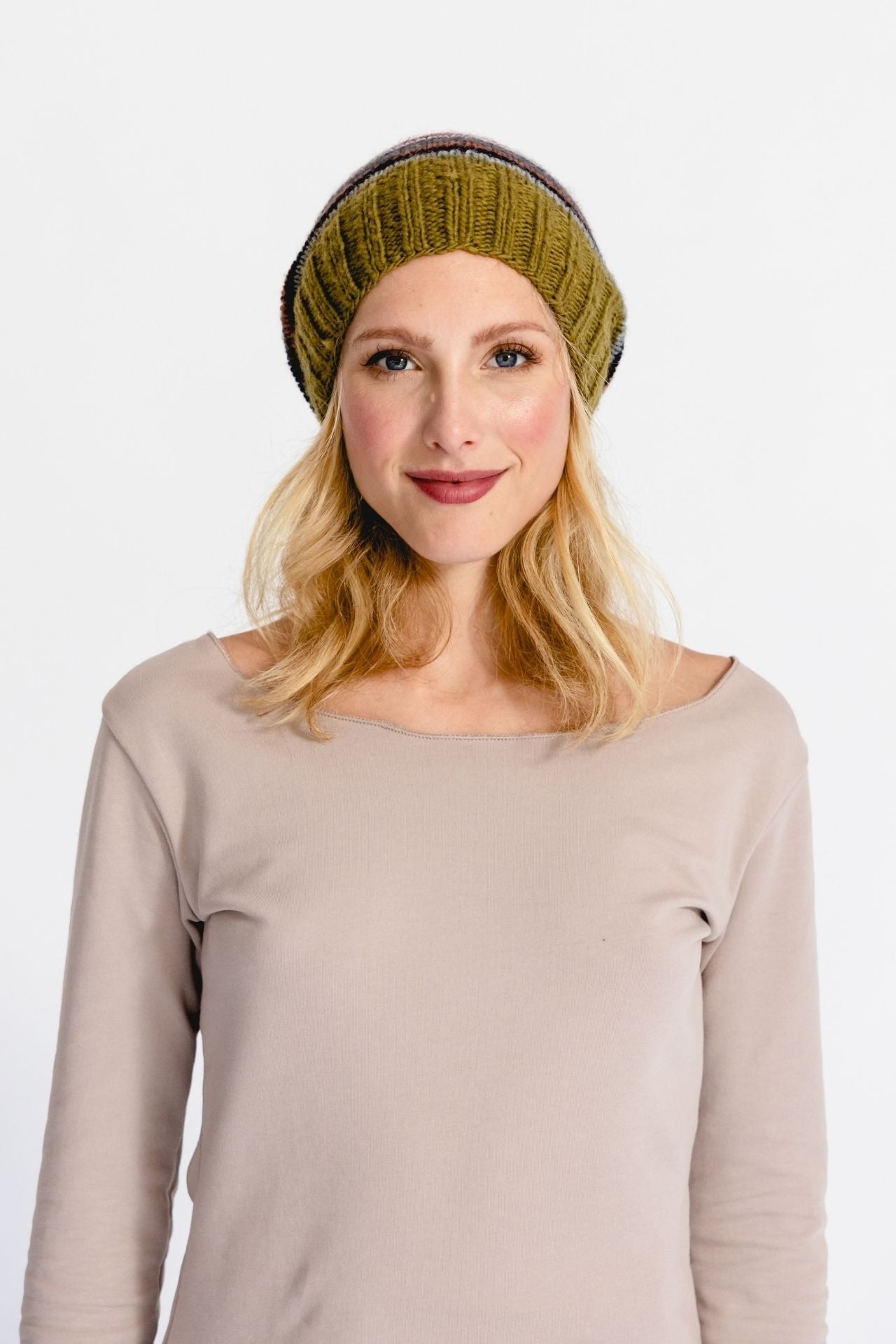 Surya Australia Ethical Merino Wool Slouch Beanie from Nepal - Khaki