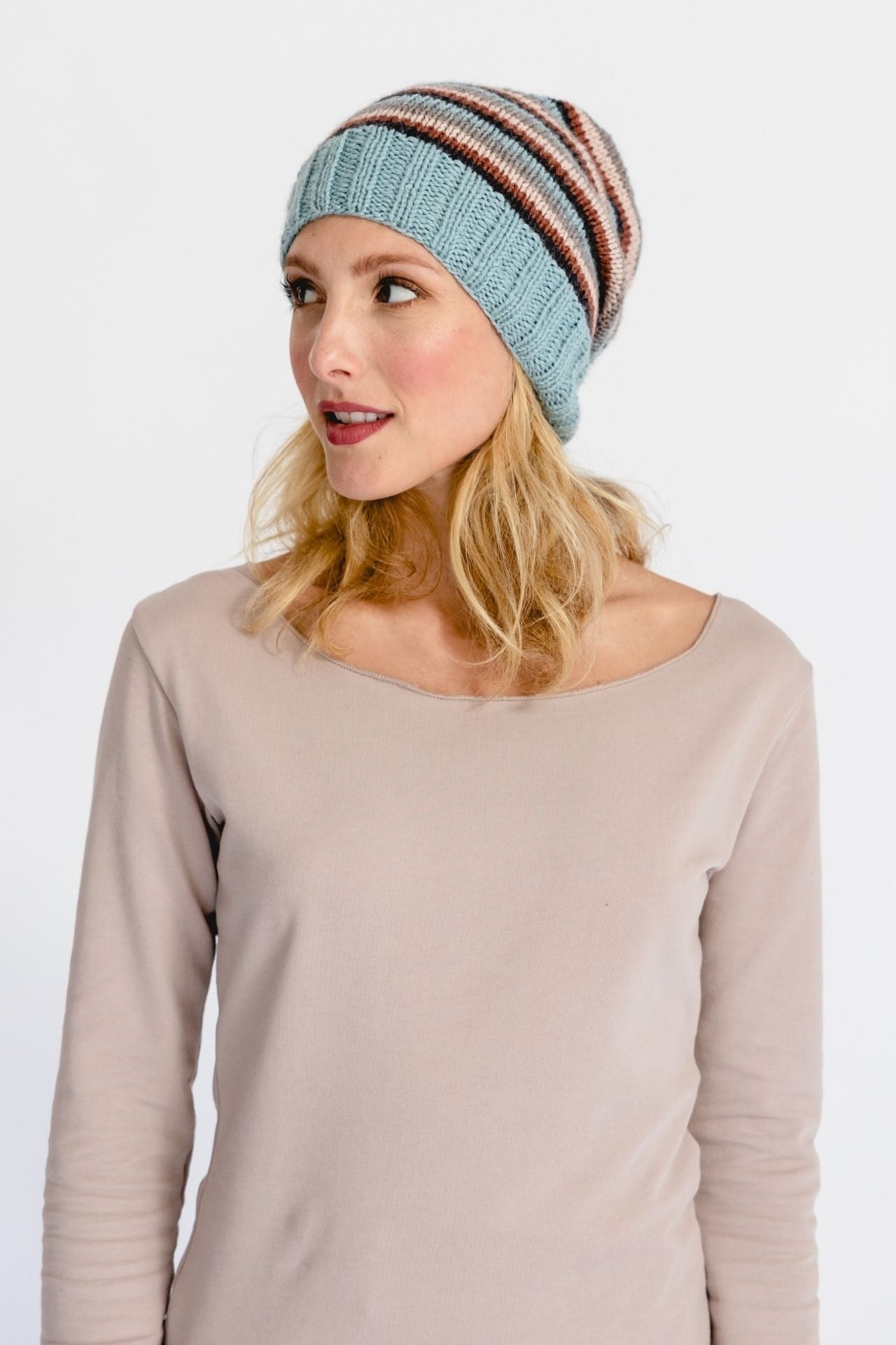Surya Australia Ethical Merino Wool Slouch Beanie from Nepal - Blue