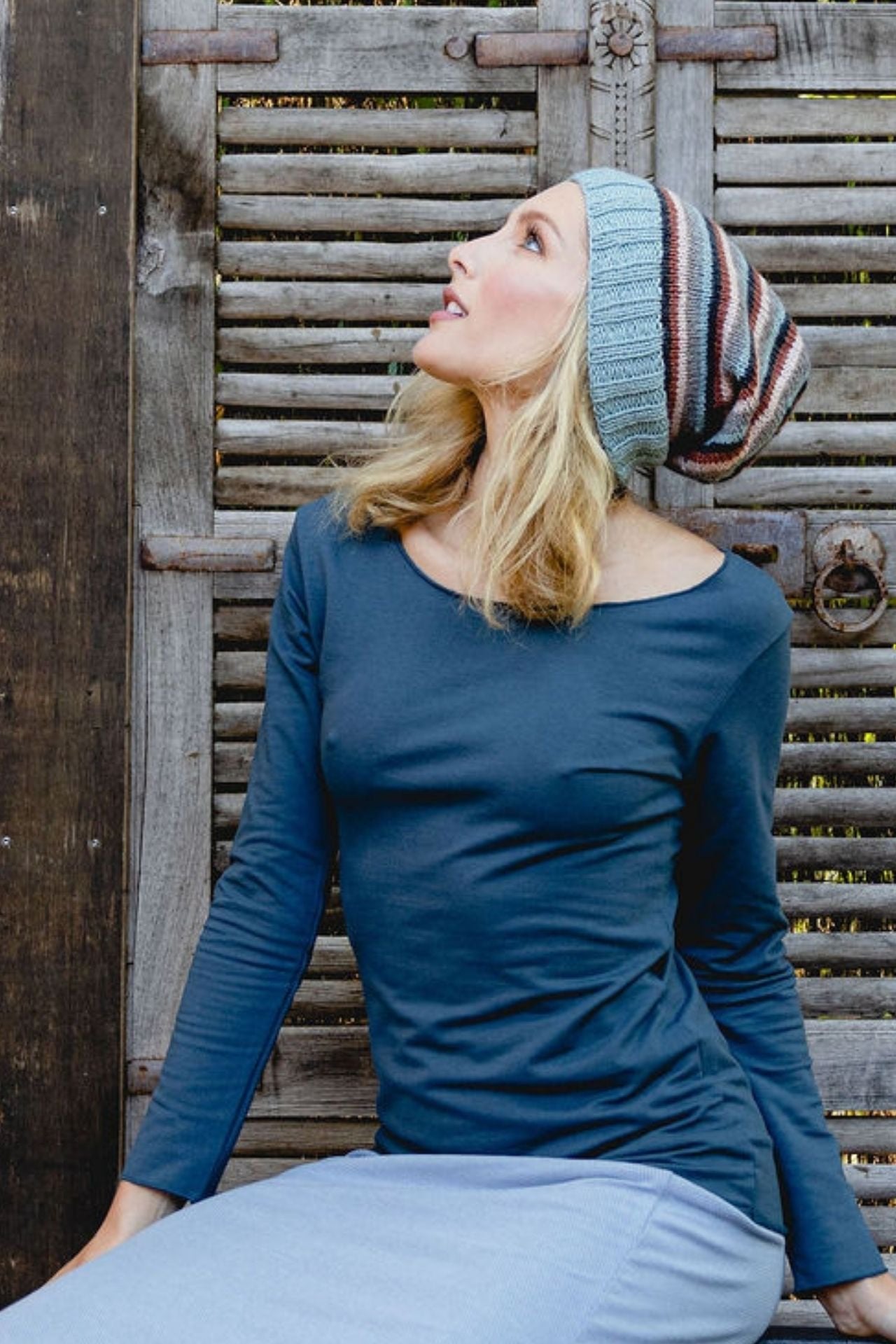 Surya Australia Ethical Merino Wool Slouch Beanie from Nepal - Blue