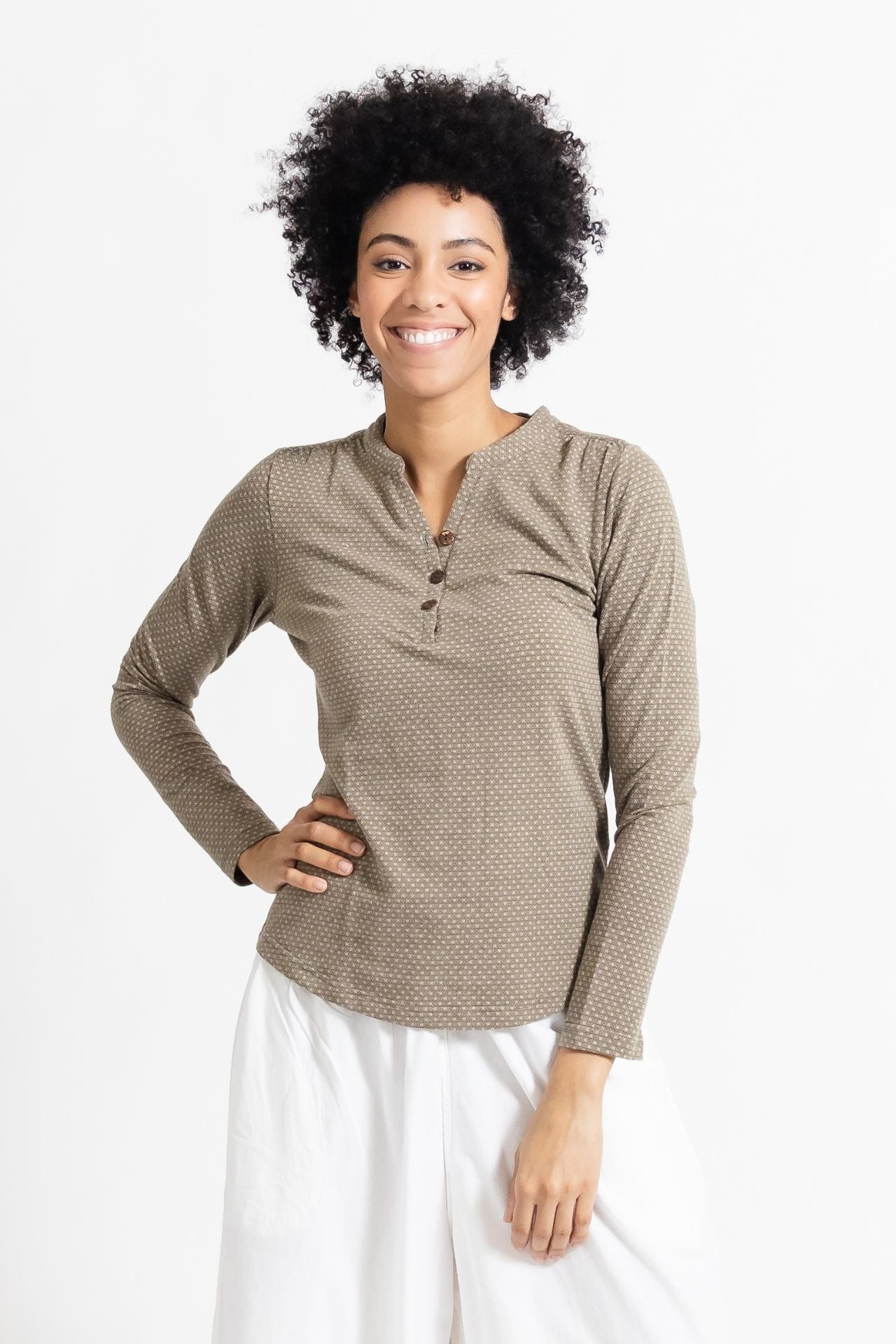 Surya Australia Organic Cotton Jacquard 'Clementine' Top from Nepal - Olive